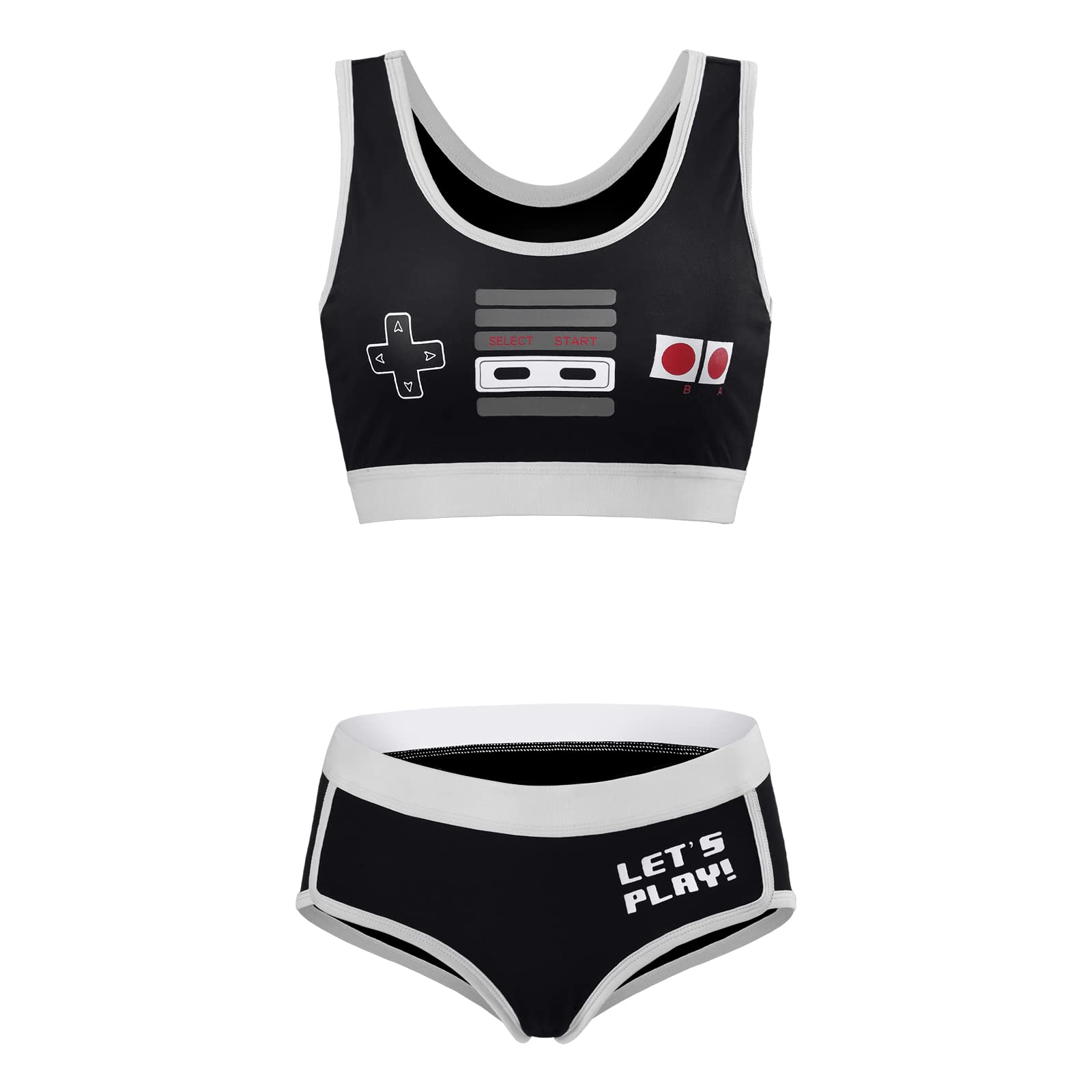 Littleforbig Women Cotton Camisole and Panties Sports loungewear Bralette Set - Let's Play Gamer Girl: Medium Black