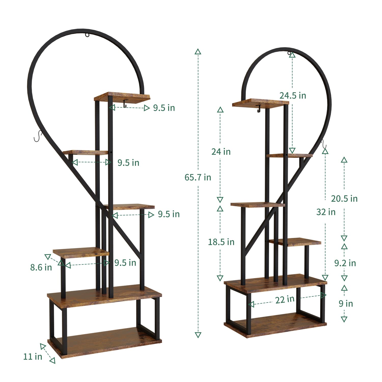 POTEY 6 Tier Metal Plant Stand, Creative Half Heart Shape Ladder Plant Stands for Indoor Plants Multiple, Brown Plant Shelf Rack for Home Patio Lawn Garden (2 Pack): Brown - 1 Pack