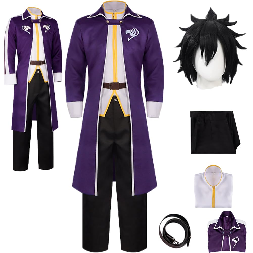 Gray Fullbuster Cosplay Costume Gray Fullbuster Outfit Purple Robe With Wig Halloween