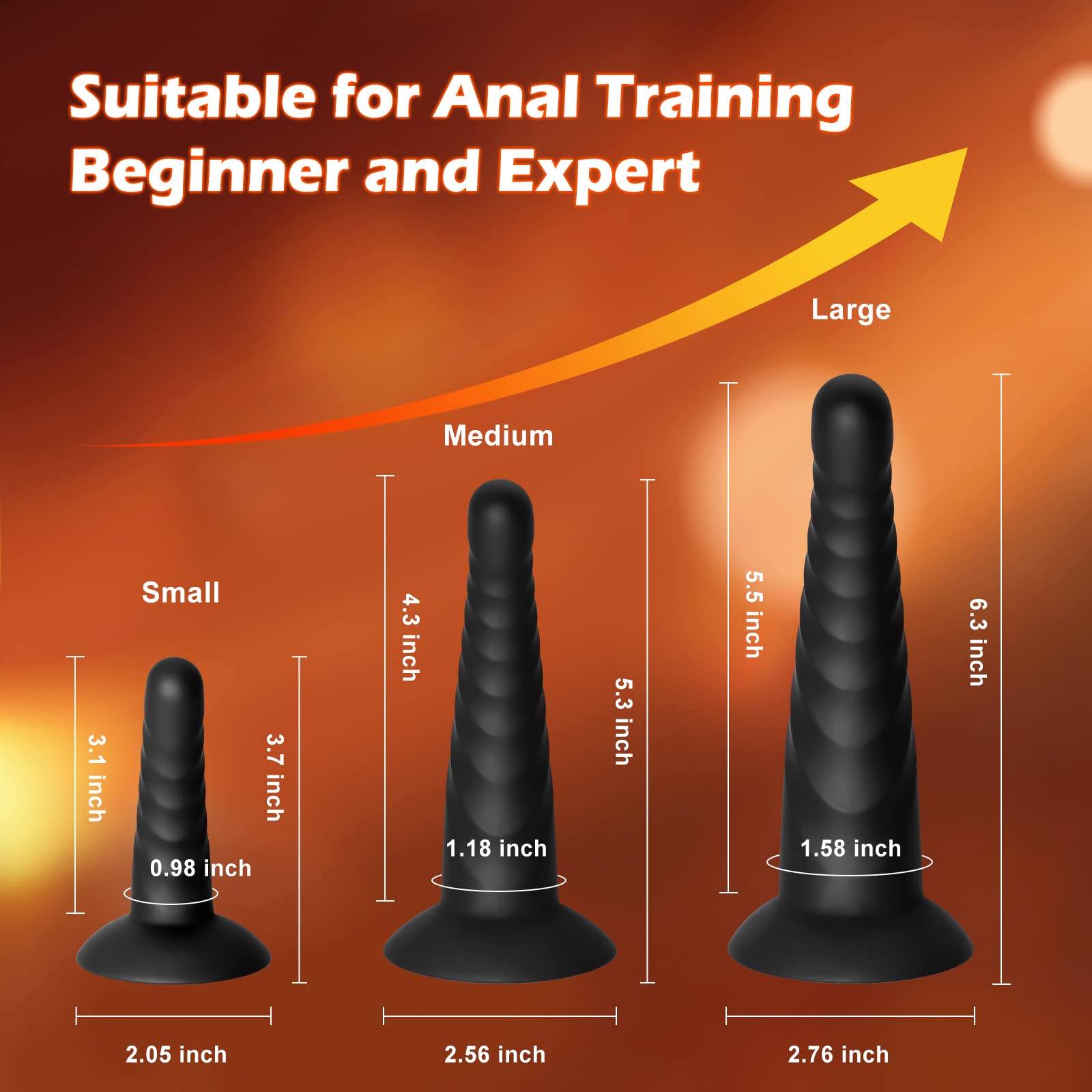 Anal Plug Pack of 3 Anal Toys, Silicone Adult Sex Anal Trainer Butt Plug for Beginners Advanced Players Anal Training Sets with Flared Suction Base Prostate Massager for Men, Women & Couple (): Black