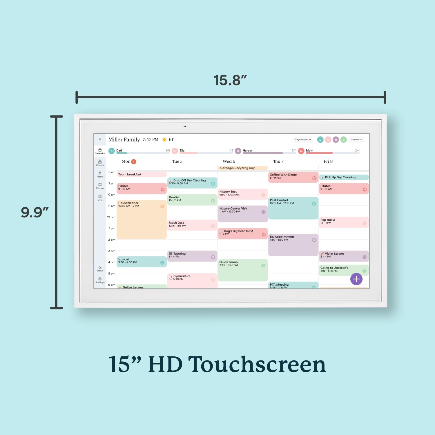Skylight Calendar: 15-inch Wall Planner Digital Calendar & Chore Chart, Smart Touchscreen Interactive Display for Family Schedules – Wall Mount Included, Great for Organizing Your 2025 Calendar