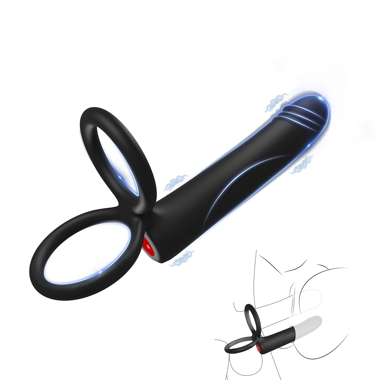 Anal Dildo Vibrator Sex Toys for Men, Strap-On Dildo Butt Plug with Vibrating Cock Ring, Male Penis Vibrator with 10 Vibration Modes, Double Penetration Pleasure for Men and Couples Adult Sex Toys: Black
