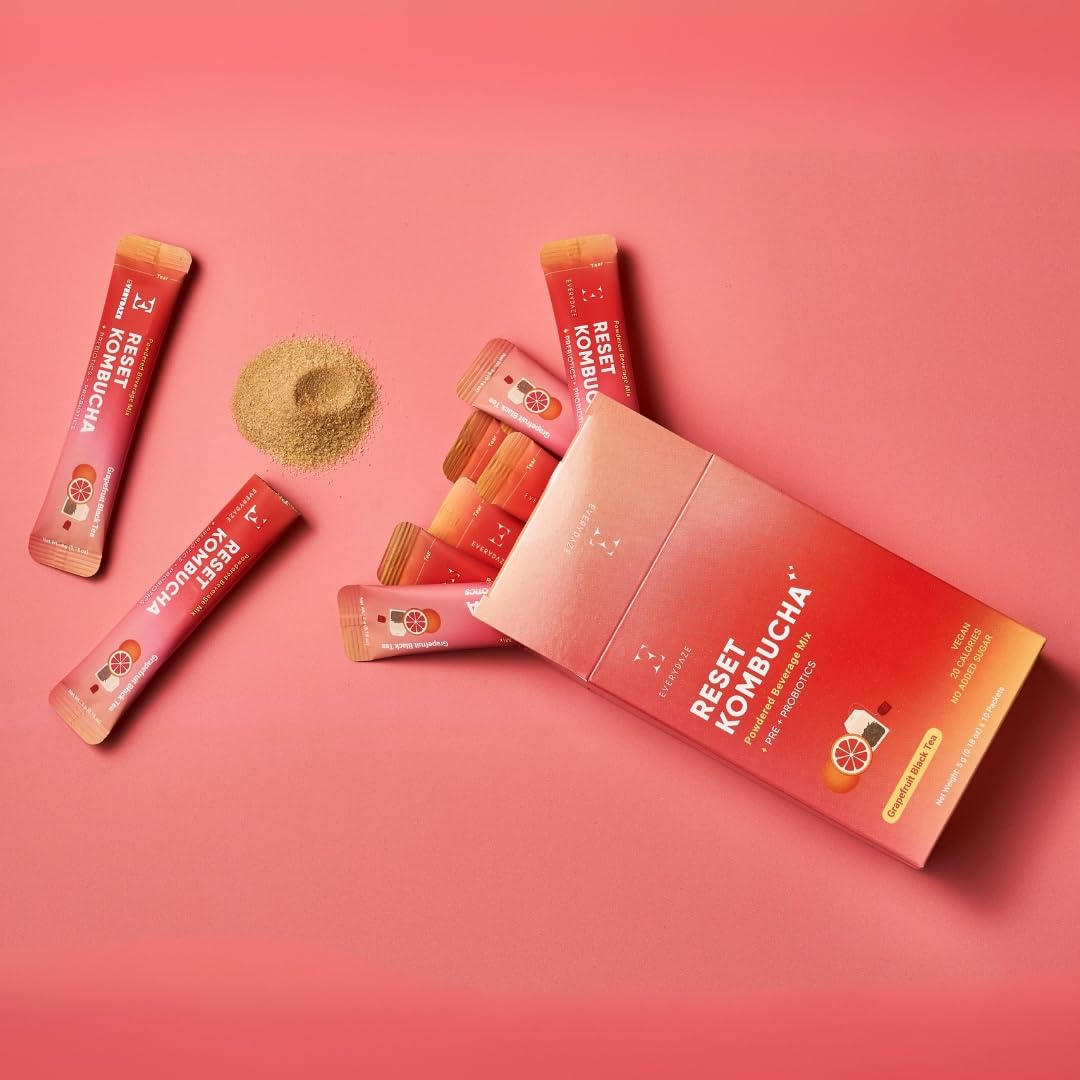 Everydaze BT21 Reset Kombucha Tea Powdered Beverage Mix | 10 Sticks | Prebiotics + Probiotics | Vegan | No Added Sugar, Gluten Free, Sparkling Powder Drink Pack ()