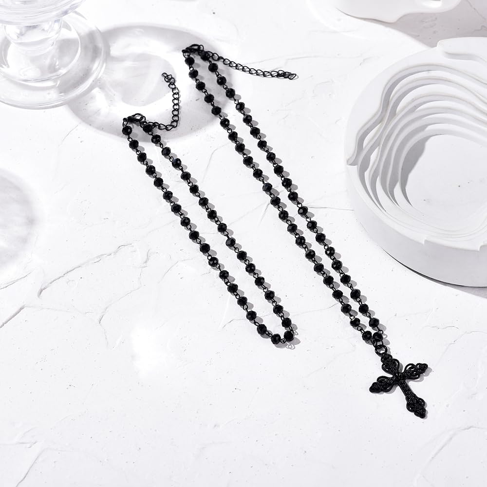 Balirek Gothic Bat Necklaces Moon  Necklaces Black Crystal Chain Halloween Black Pendant Choker Halloween Jewelry for Woman: Cross