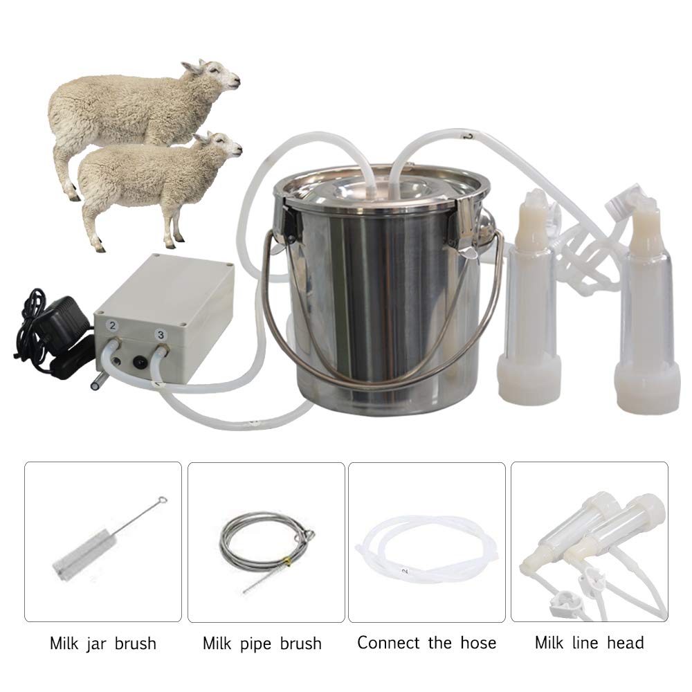 MAPOTAD 3L Goat Pulsation Vacuum Electric Milking Machine, Automatic Portable Pulse Breast Pump with 2 Teat Cups Stainless Steel Bucket for Goat.