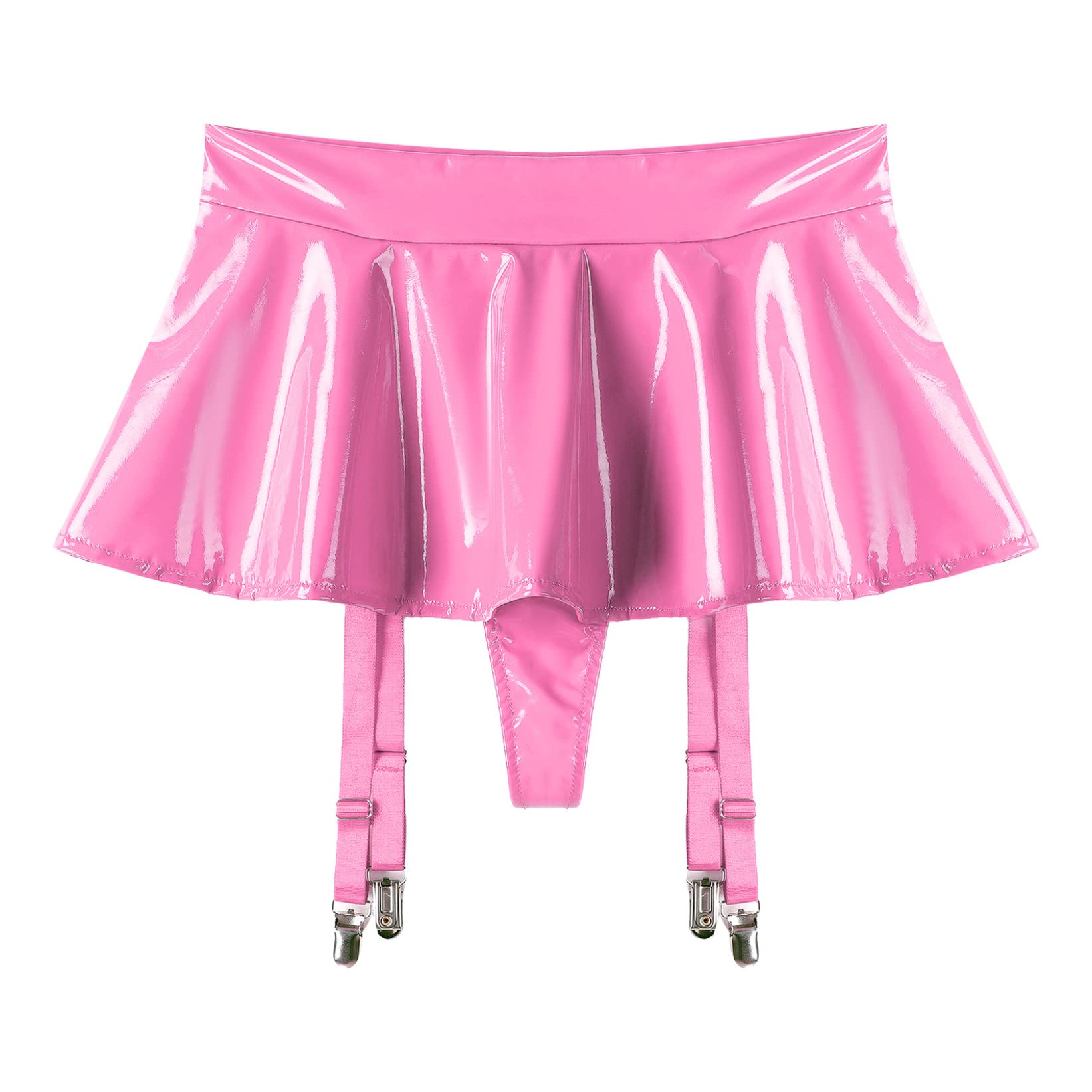 Zaldita Women's Wet Look PVC Leather Skirt Garter Belts Suspender Belt with 4 Straps Metal Clip: Small Hot Pink