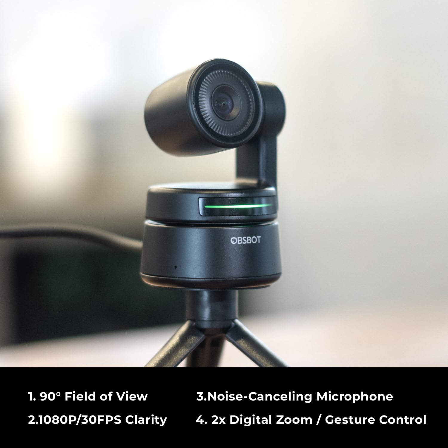 OBSBOT Tiny 2 Webcam 4K Voice Control PTZ, AI Tracking Multi-Mode & Auto Focus, Web Camera with 1/1.5" Sensor, Gesture Control, 60 FPS, HDR Light Correction, Webcam for PC, Streaming, Meeting, etc.: TINY 1080P