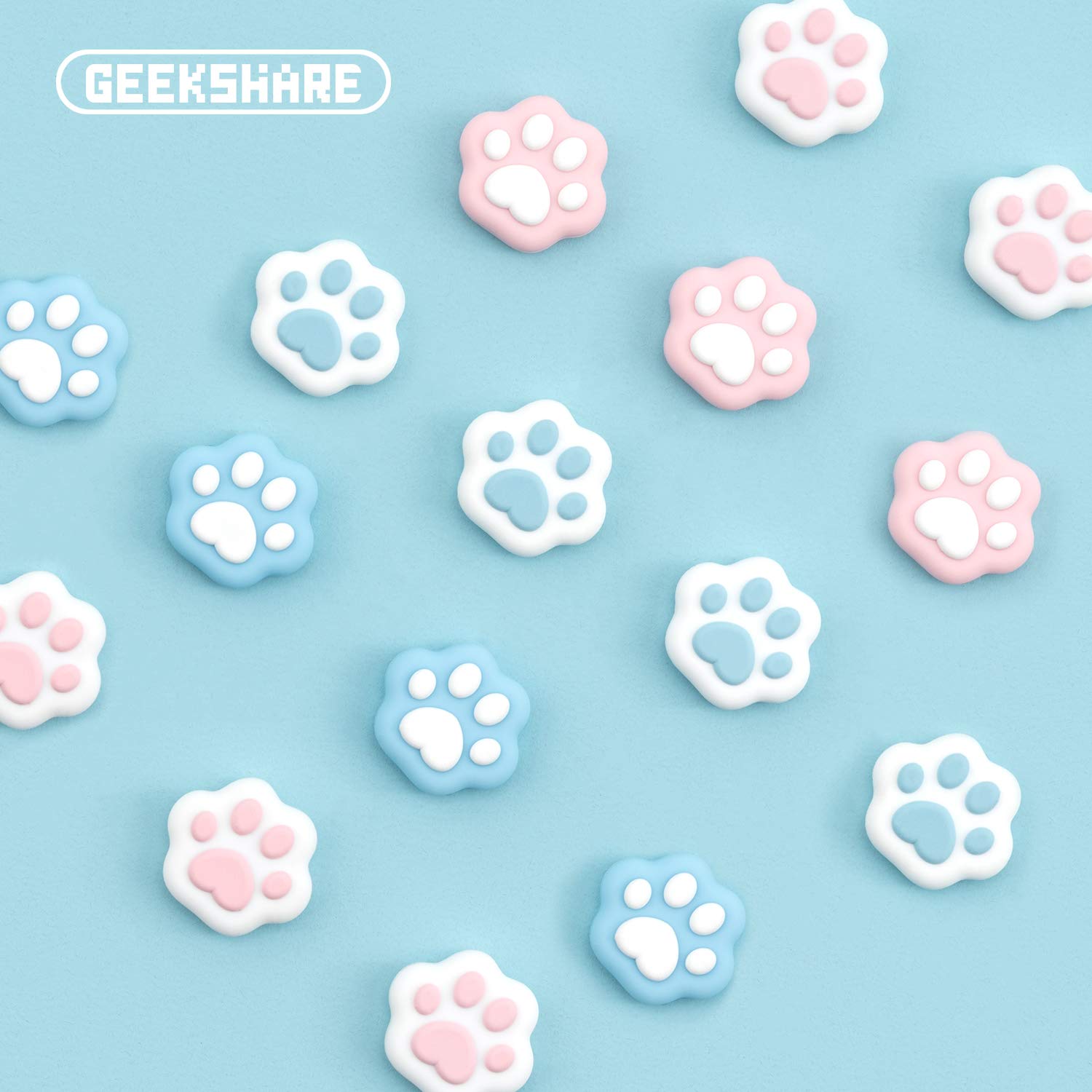 GeekShare Cat Paw Shape Thumb Grip Caps Soft Silicone Joystick Cover Compatible with Switch/OLED/Switch Lite,4PCS (Pink & Blue)
