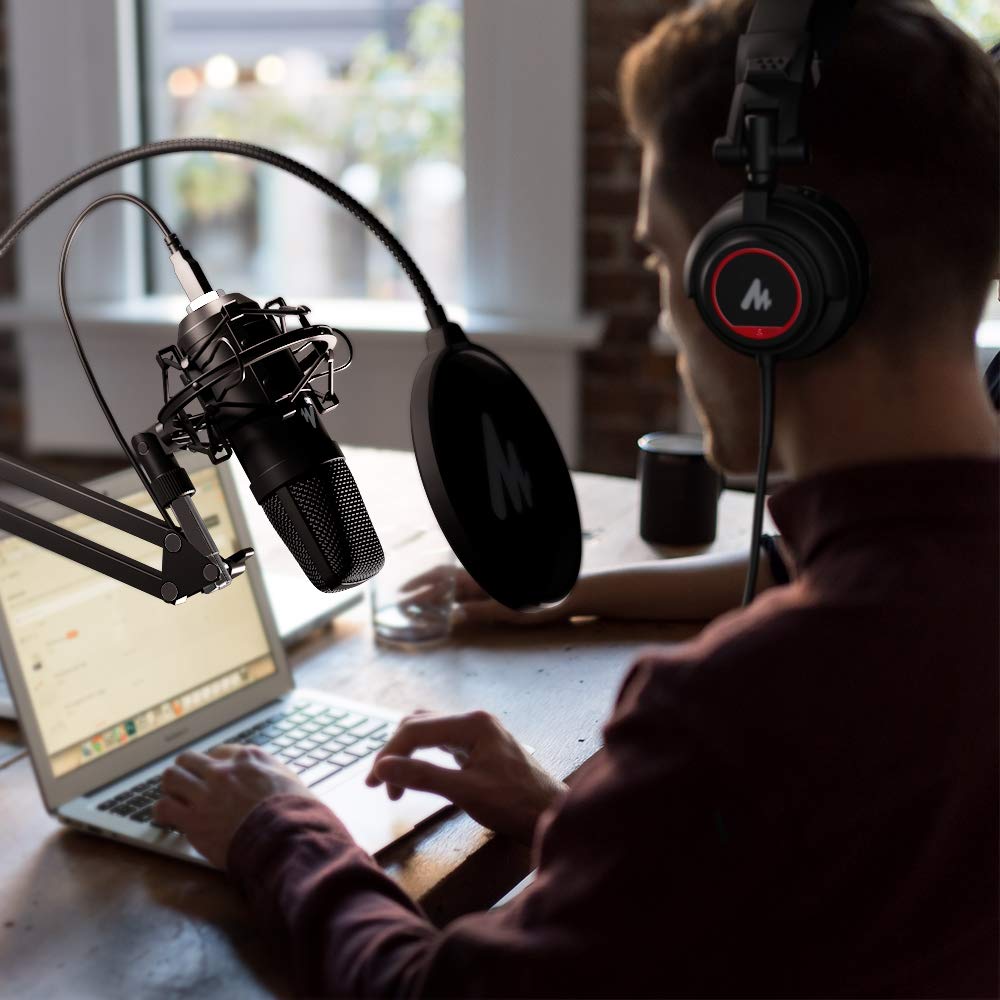 MAONO Microphone with Studio Headphone Set 192kHz/24bit Vocal Condenser Cardioid Podcast Mic Compatible with Mac and Windows, YouTube, Gaming, Live Streaming, Voice-Over (): AU-A04H