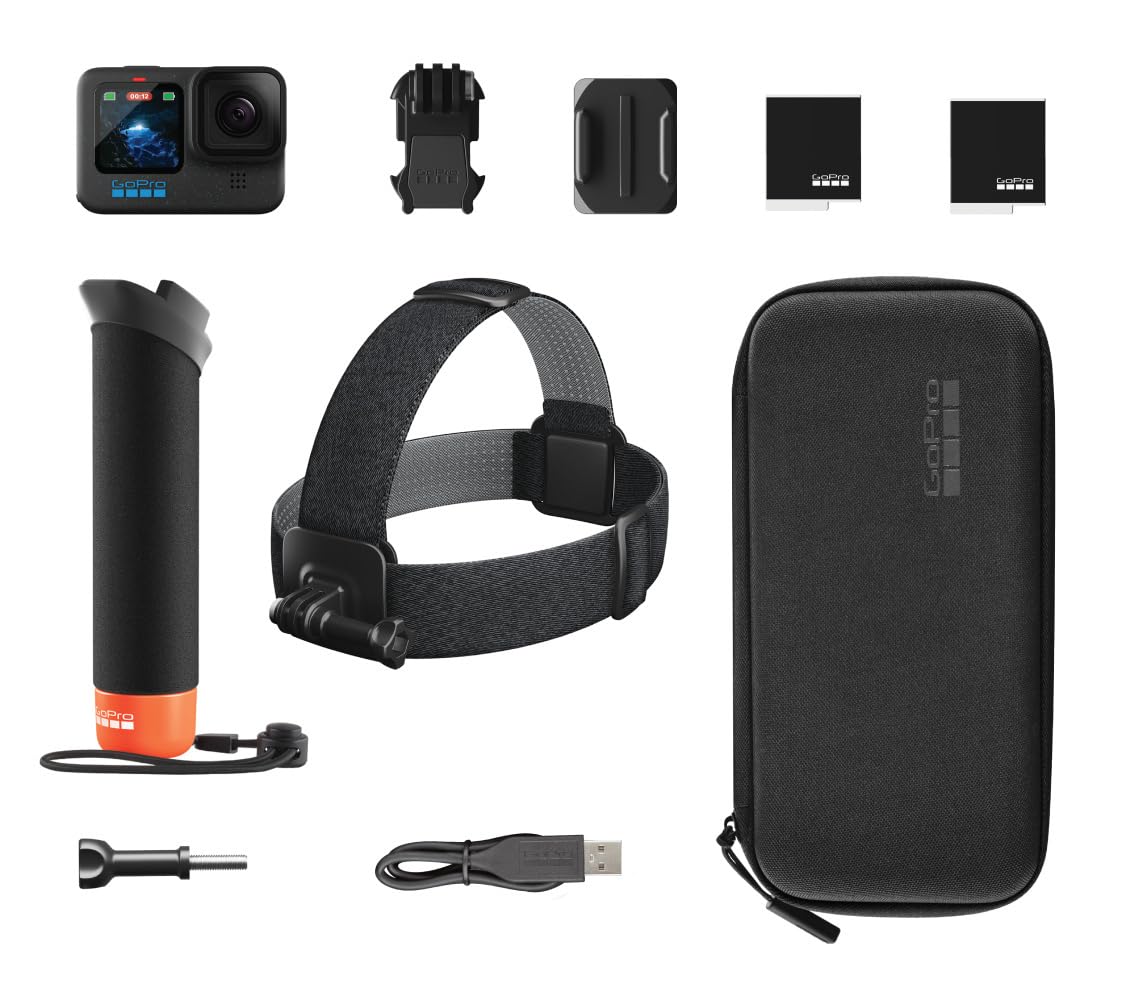 GoPro HERO12 Black - Waterproof Action Camera with 5.3K60 Ultra HD Video, 27MP Photos, HDR, 1/1.9" Image Sensor, Live Streaming, Webcam, Stabilization: GoPro HERO12 Black + Accessories Bundle, Includes Handler + Head Strap 2.0 + Enduro Battery + Carrying Case