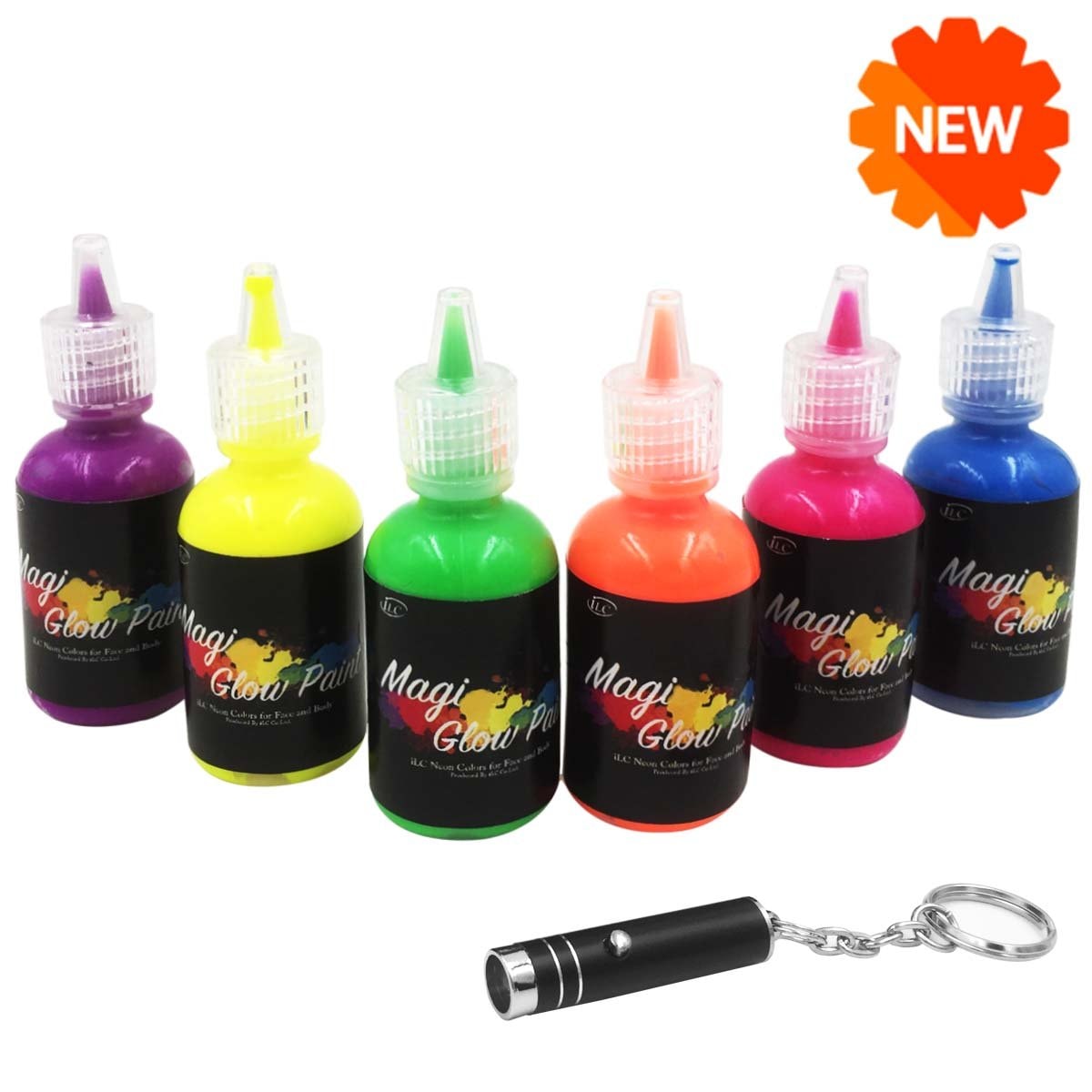 [6 Bottles, 1 oz. Each] Body Paint Glow Blacklight Reactive Neon Fluorescent Paint - Safe For Skin - Washable - Non-Toxic - Six Colors Kit: [6 Bottles, 1 oz. Each] Body Paint Glow Blacklight Reactive Neon Fluorescent Paint - Safe For Skin - Washable - Non-Toxic - Six Colors Kit