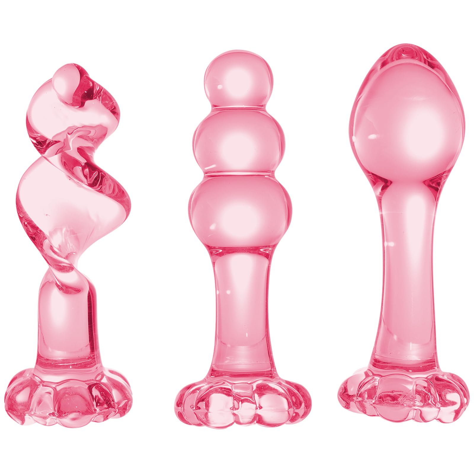 3 Pcs Set Glass Butt Toys Anus Beads Anal Trainer Dildo Crystal Butt Plug Kit S&M Adult Gay Anal Plugs Women Men Sex Gifts Things for Beginners Couples - Pink