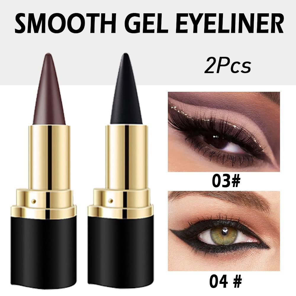 Kaely 2Pcs Gel Eyeliner Pencil, Natural Black Eyeliner Cream for Older Women, Liquid Eye Liner Waterproof Smudge Proof, Smoky Eyeshadow Palette Halloween Makeup, delineador de ojos contra el agua: 2 Count (Pack of 1) A-2Pcs-Black&amp;Brown