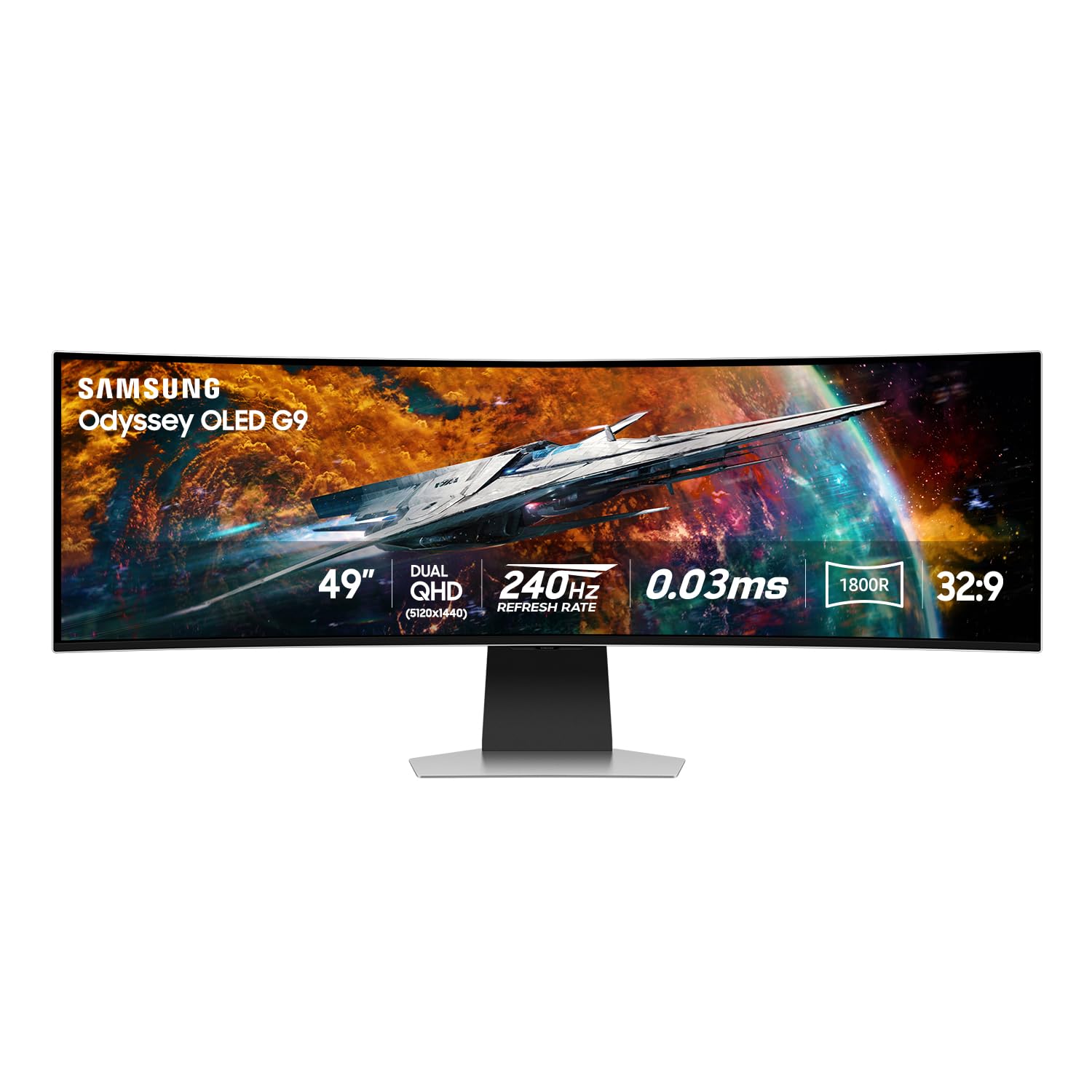 SAMSUNG 49" Odyssey G9 Series 1000R Curved Gaming Monitor LS49CG954ENXZA, DQHD, 1ms(GtG), VESA DisplayHDR 1000, 240Hz, AMD FreeSync Premium Pro, Height Adjustable Stand, Ultrawide Screen, 2024: 240Hz Refresh Rate OLED Glossy Panel Smart | DP Cable