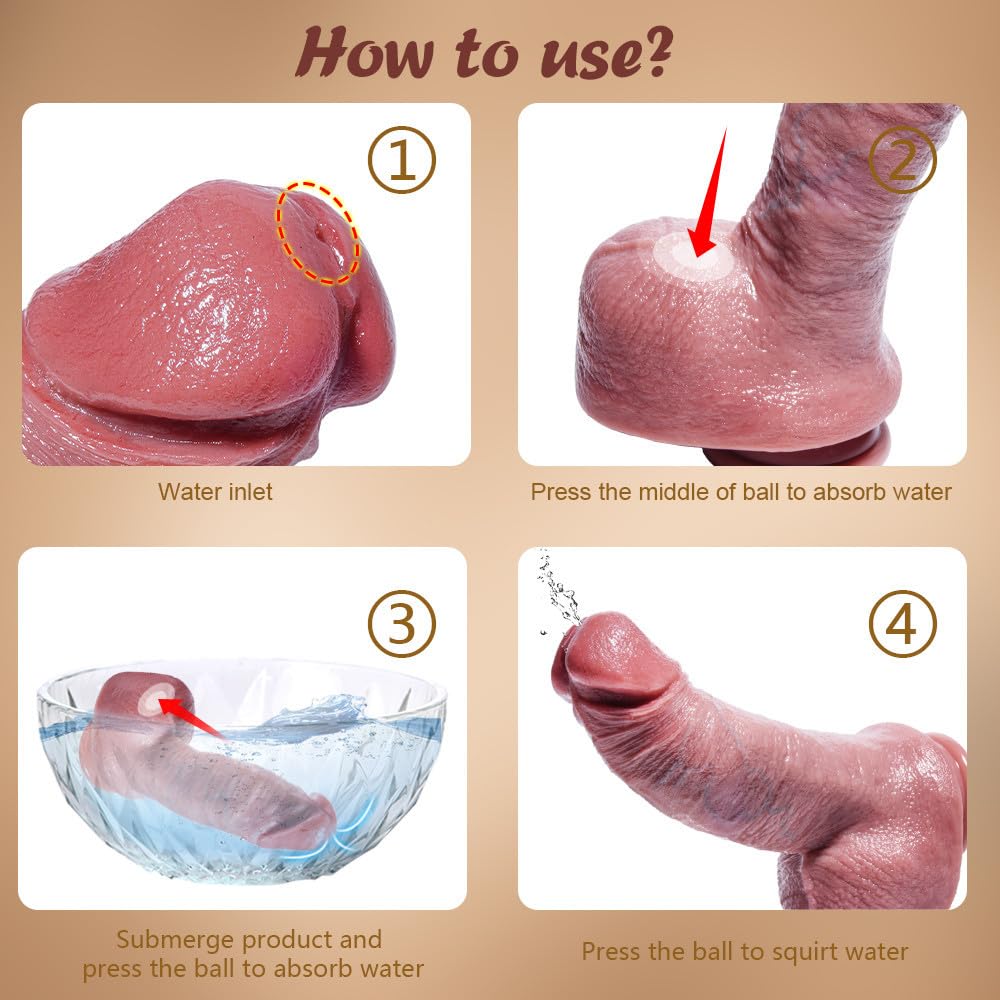 6.9" Realistic Beginner Squirting Silicone Dildo, Suction Cup Ejaculation Wide Penis for Play, Soft Cute Dildo with Curved Shaft and Balls, Female G-Spot and Small Anal Prostate Sex Toy