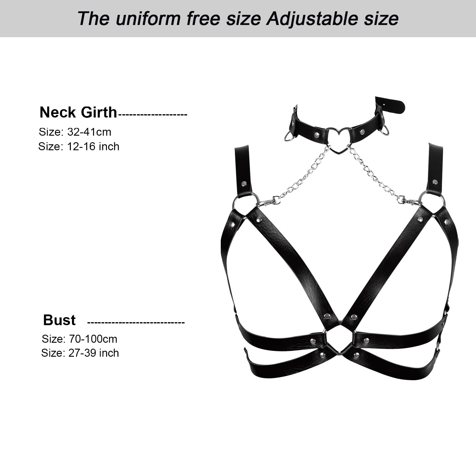 Lingerie cage Chest strap Leather Bra Body chain harness for women Punk Festival rave Dance Rock Photography Waist belt: Black