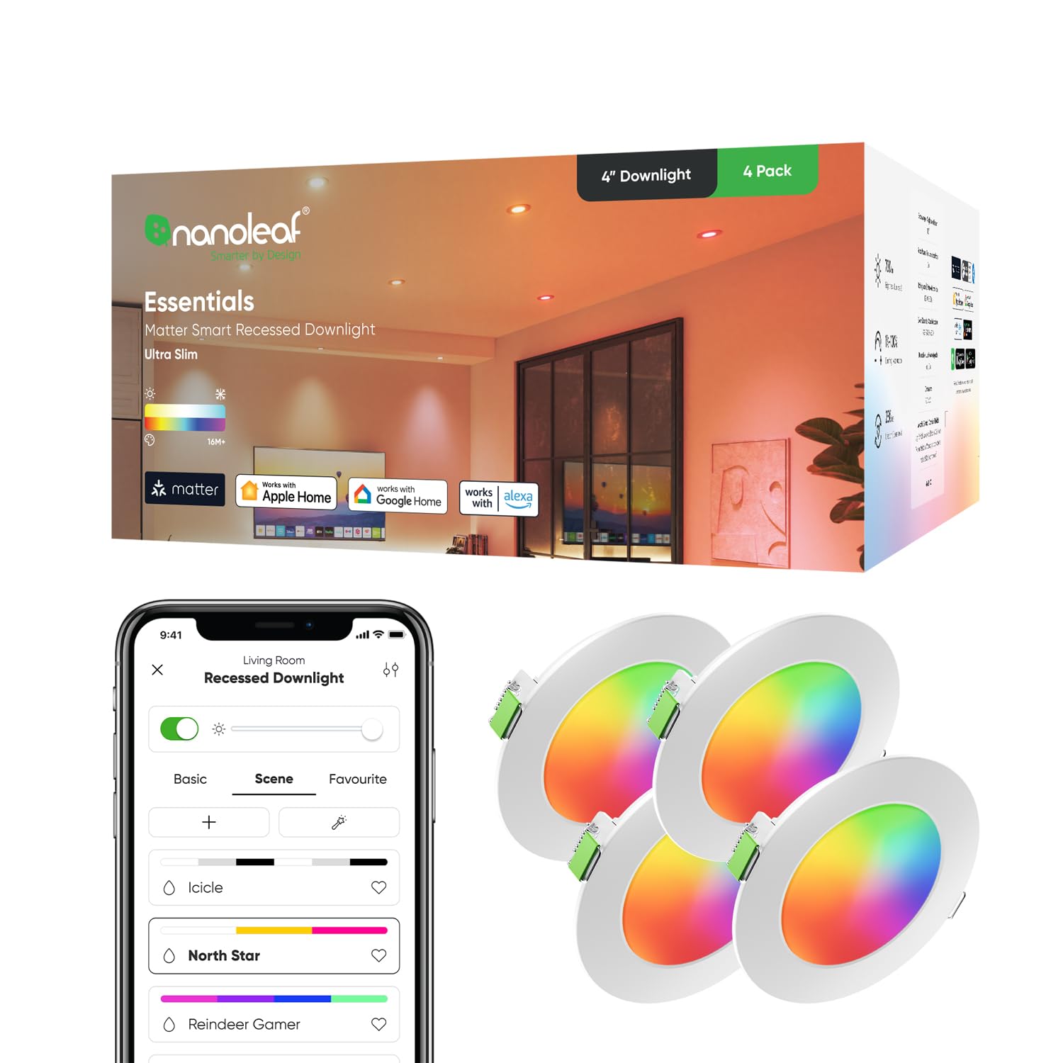 Nanoleaf Smart LED Ceiling Lights (4" Downlight (4PK))