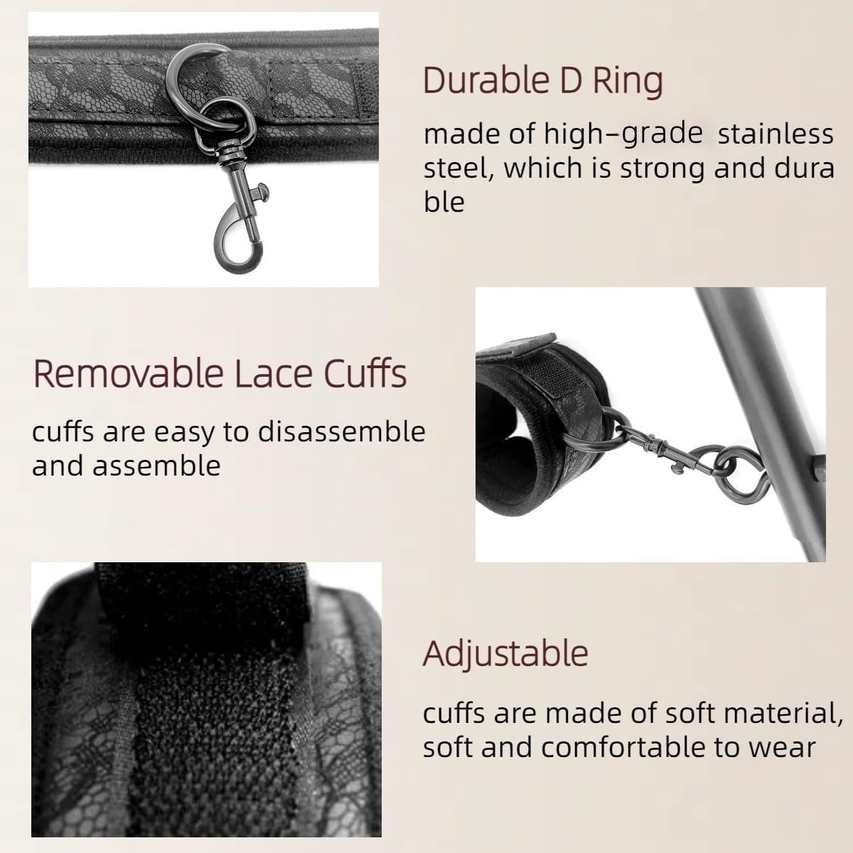 Spreader Bar Sex Toys with Wrist Ankle Neck Collar Restraint Kits Adjustable Handcuffs Collar Bondage Set BDSM for Adult Couple (): Black