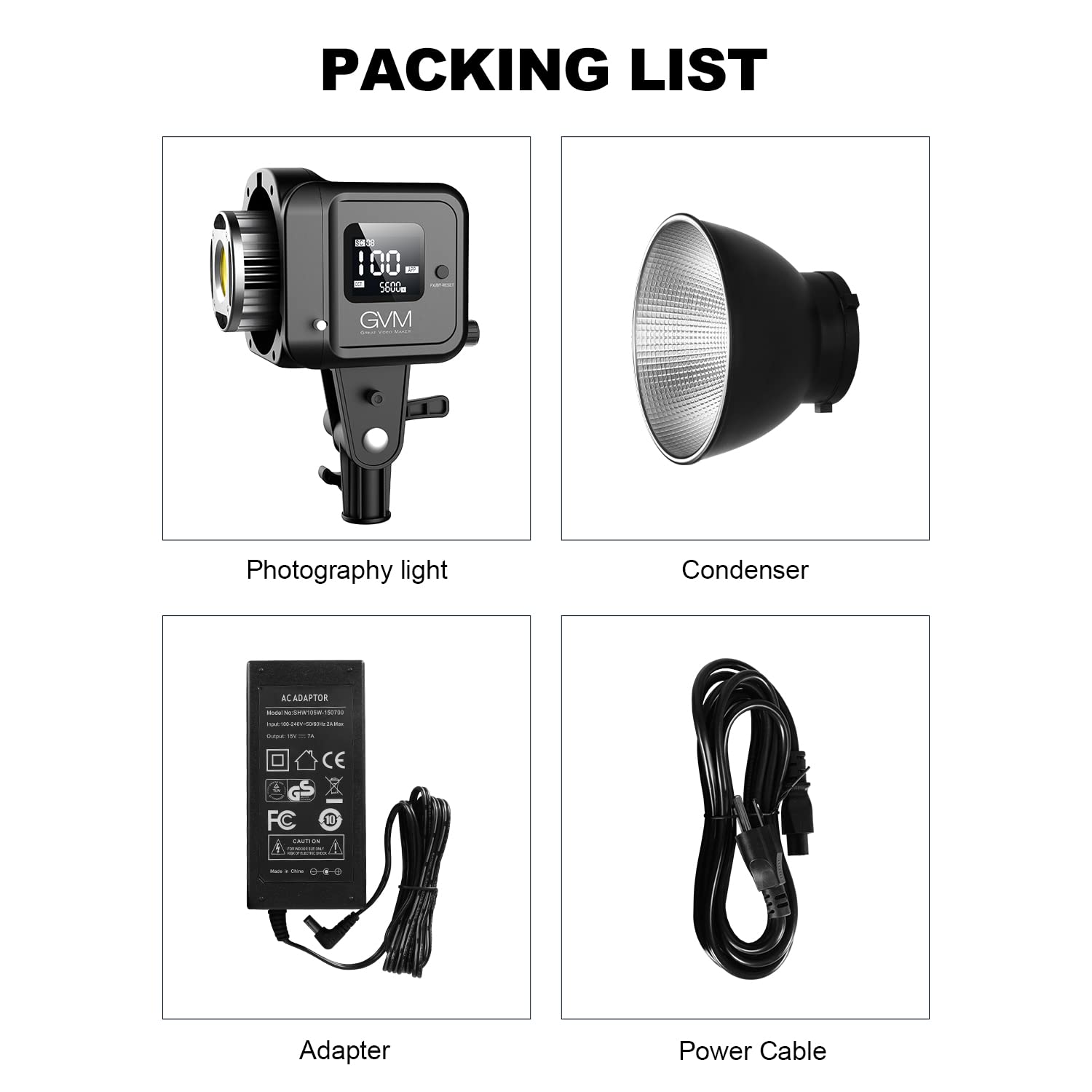GVM 80W Video Light, Continuous Lighting for Photography with Bowens Mount, , 44100Lux/0.5m Studio Light with APP, CRI 97+ 8 Scene Lights Support AC Adapter & NP Battery: 5600K