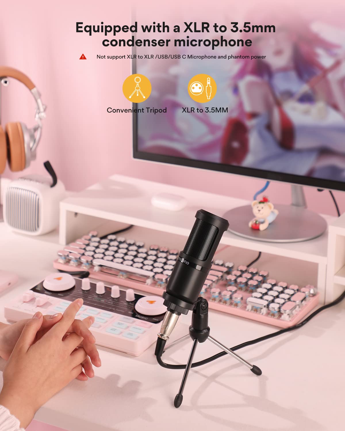 MAONO Podcast Equipment Bundle Audio mixer All-in-One Podcast Production Studio with 3.5mm Microphone for Live Streaming, Podcast Recording, PC, Smartphone, DJ MaonoCaster Lite (): AU-AM200-S1 Pink