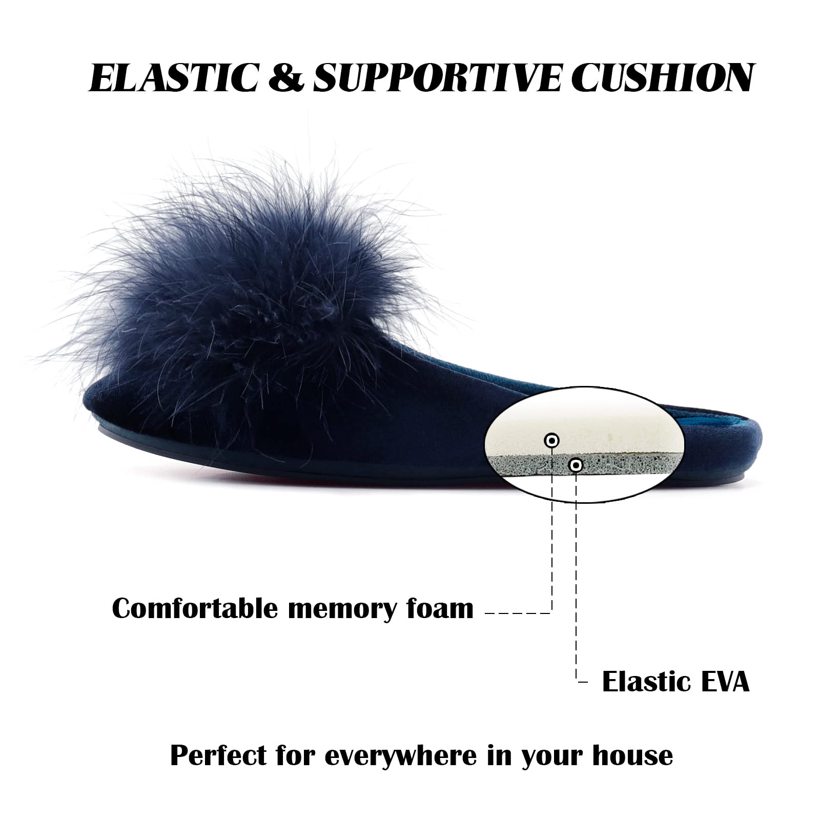BCTEX COLL Women's Cozy Velvet Memory Foam House Slipper, Ladies Fuzzy Bedroom Slipper Non-slip Sole