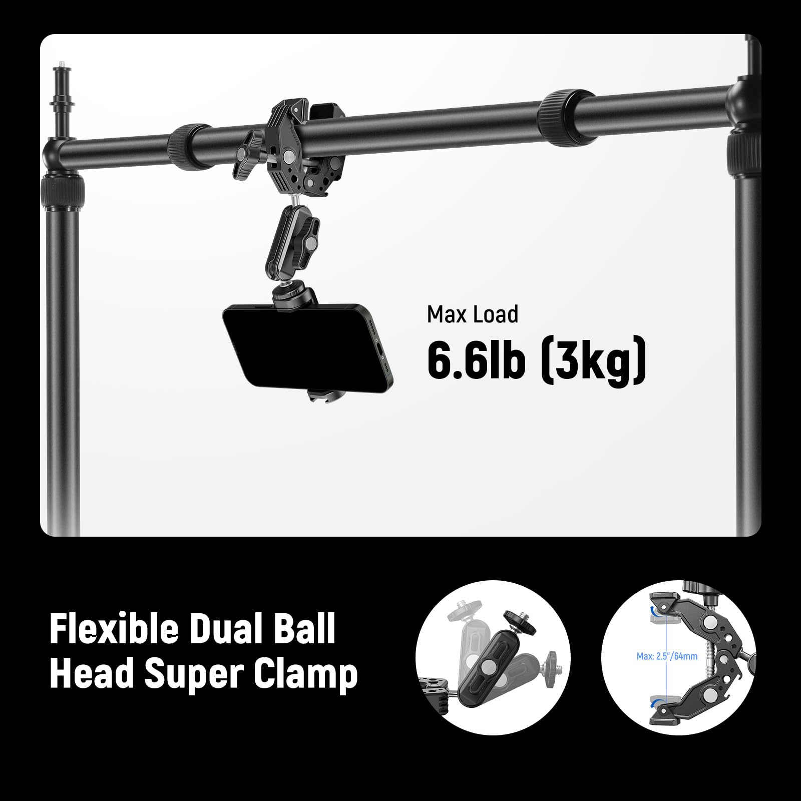 NEEWER Overhead Camera Mount Rig with 2 Ball Heads, Super Clamp/Mobile Phone Holder/Camera Desk Mount, Multi Device Mount, Platform Overhead Tripod, Adjustable Height Width, Max Load 12 kg, NK002: Overhead Rig with 3 C Clamp Stand