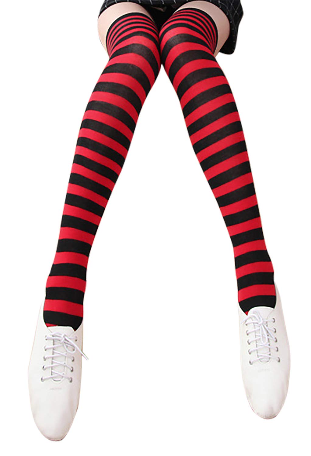 Bienvenu Womens Socks Striped Knee High Socks Arm Warmer Fingerless Gloves Set: Red