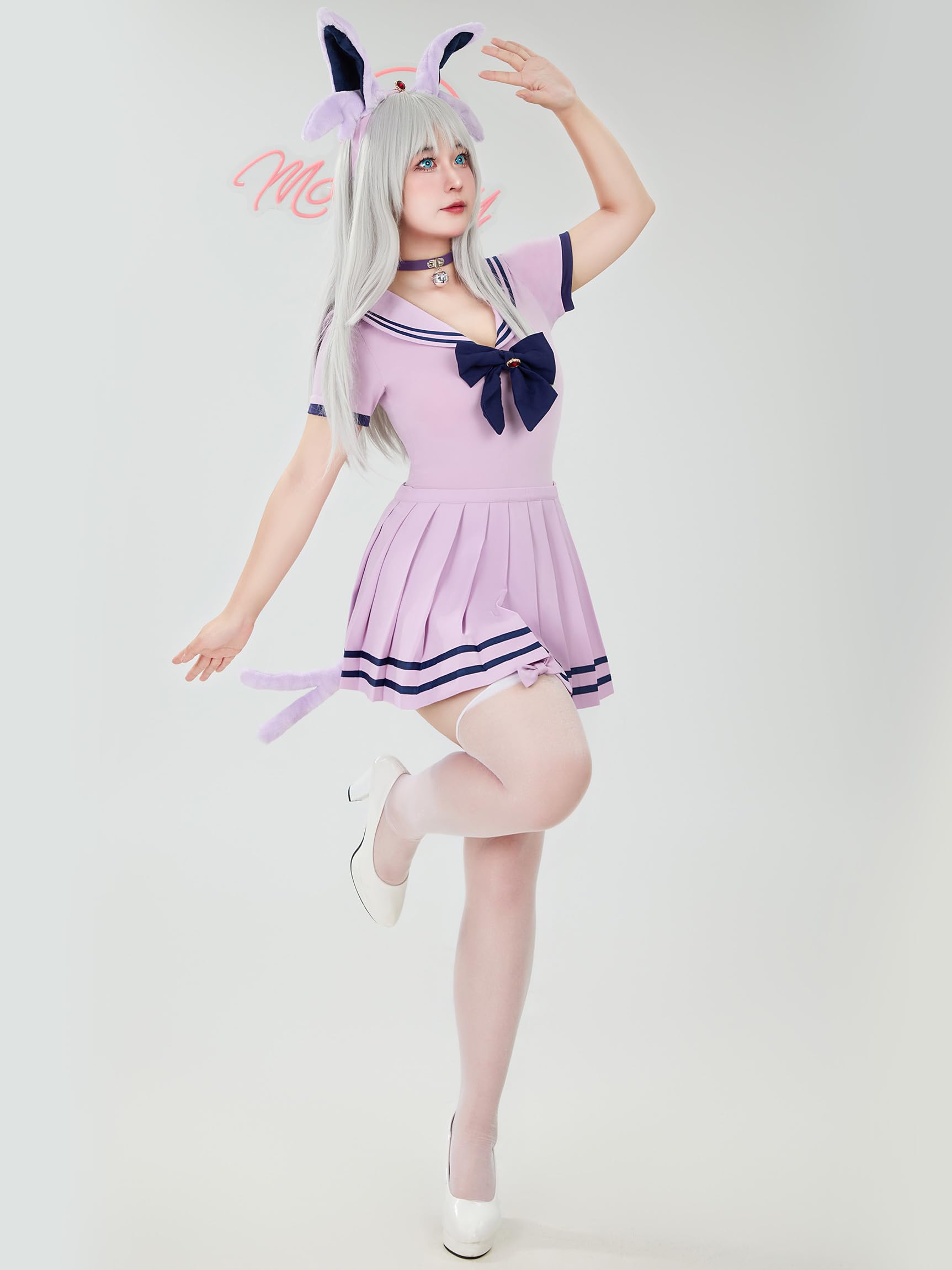 Mobbunny Women's Anime Cosplay Outfits Sailor Uniform Purple Bodysuit Pleated Skirt Set with Headband Choker Halloween: Small