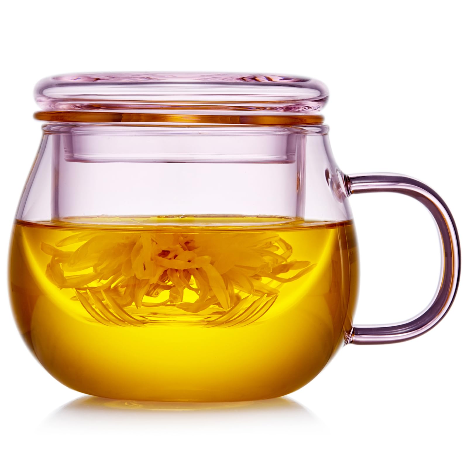 DOPUDO Glass Tea Cup with Infuser and Lid, 17.6oz/520ml Large Borosilicate Teacup,Tea Glass, Clear Mug for Loose Leaf Tea, Blooming Tea, Microwave & Dishwasher Safe - Tea Maker Gift for Birthday: Glass 11OZ