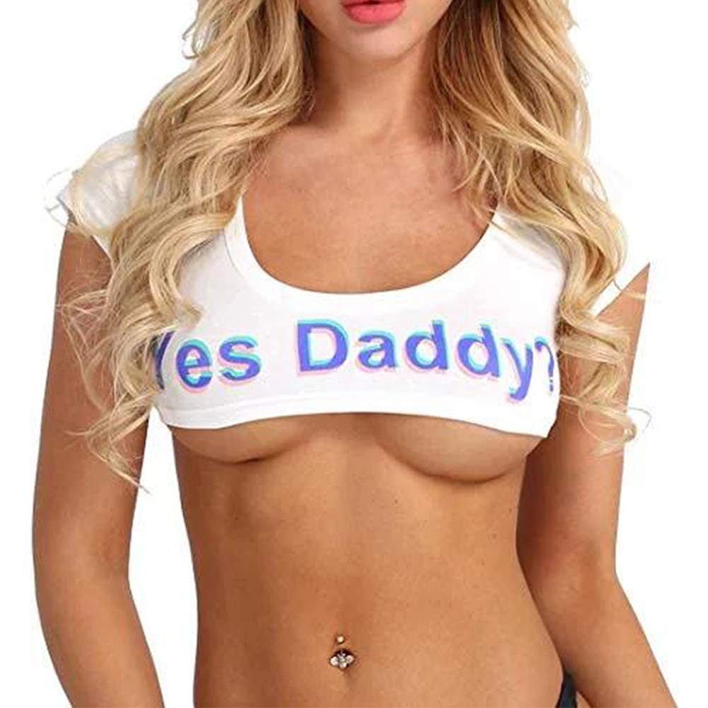 ZTie Women's Short Sleeve Crop Tops Funny Cotton T-Shirts Cami Yes Daddy Bedroom Lingerie Babydoll Cosplay Costume