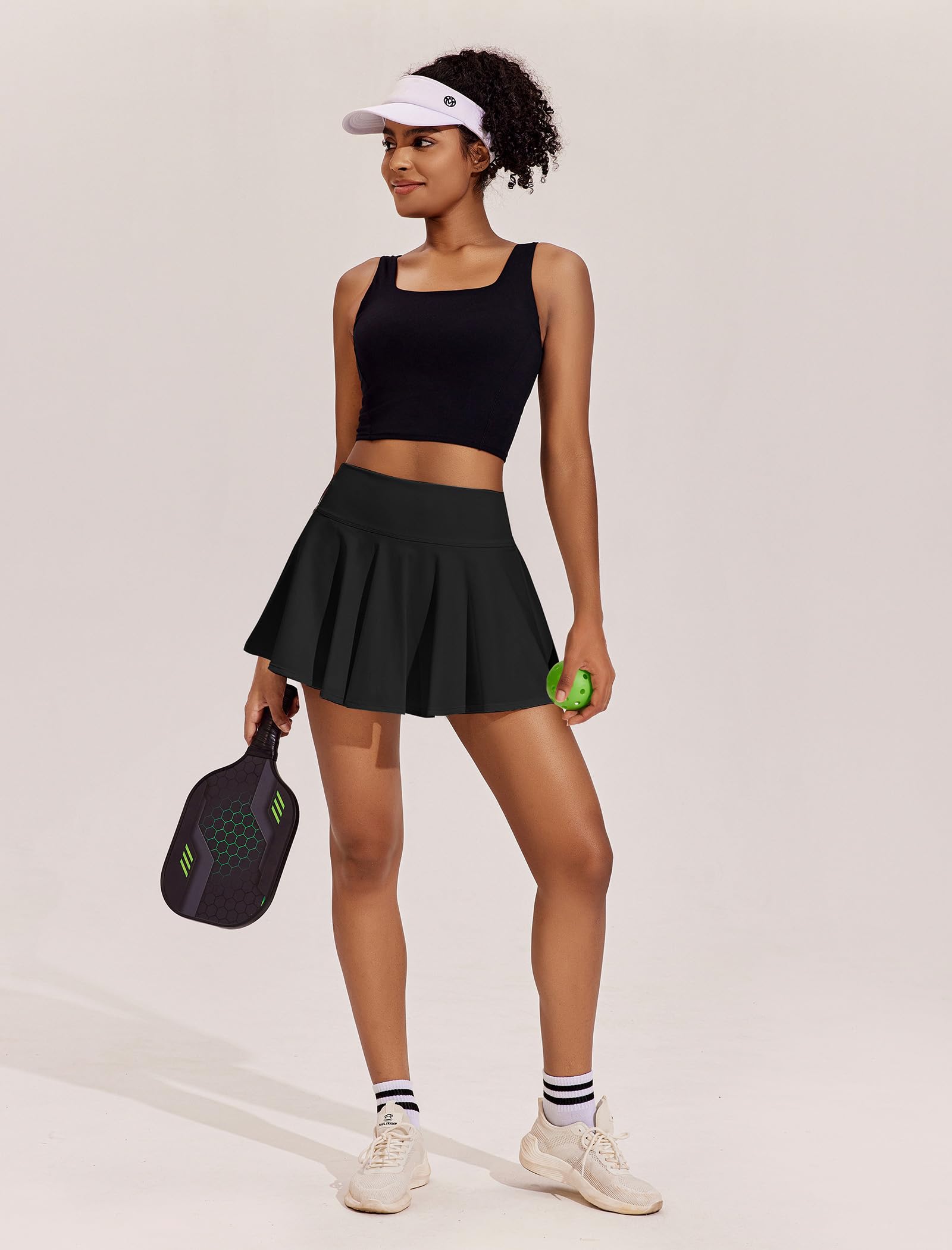 PINSPARK Womens Tennis Skirt Pleated Athletic Skirts with Pockets Shorts High Waisted Golf Skort for Workout Pickleball: Black Medium
