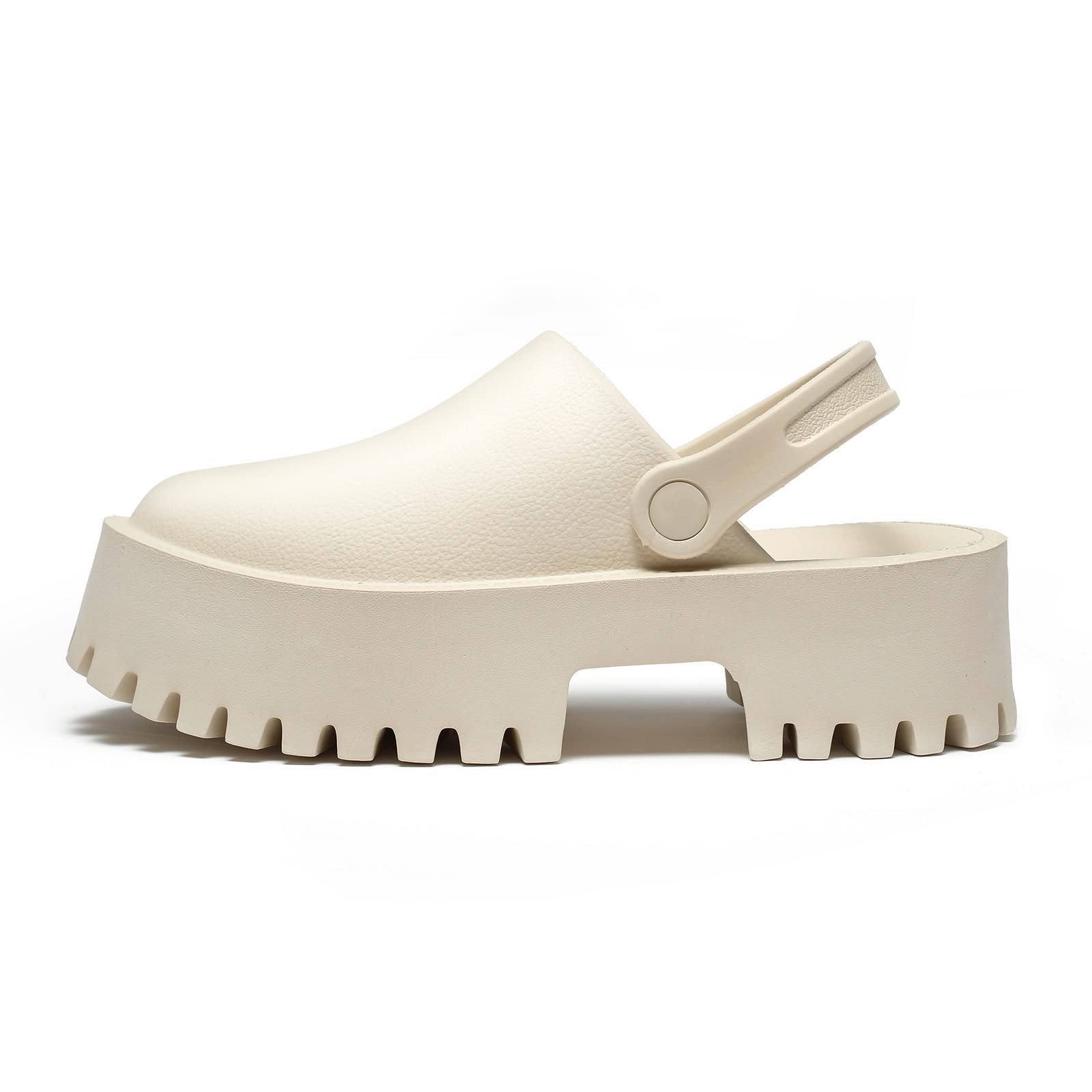 Women Platform Thick Soled Slippers,Beige Slip On Clogs Casual Non Slip Home Lazy Waterproof Fashion Sandals thumbnail 3