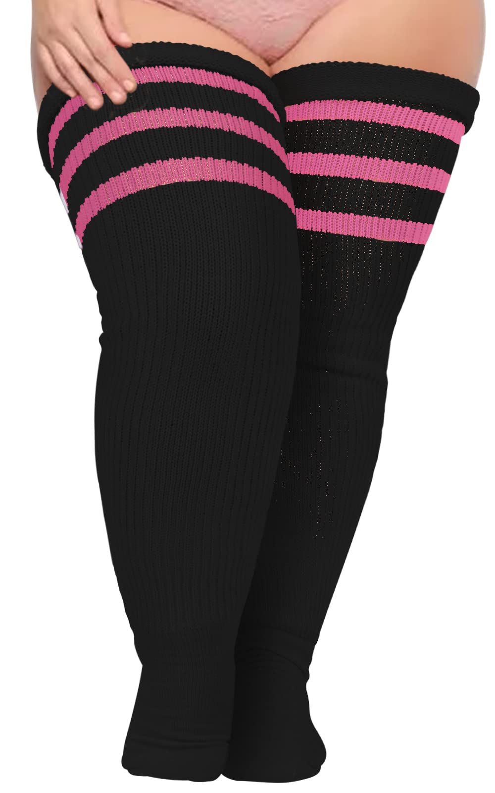 Plus Size Womens Thigh High Socks for Thick Thighs- Extra Long Striped Thick Over The Knee Socks- Leg Warmer Boot Socks
