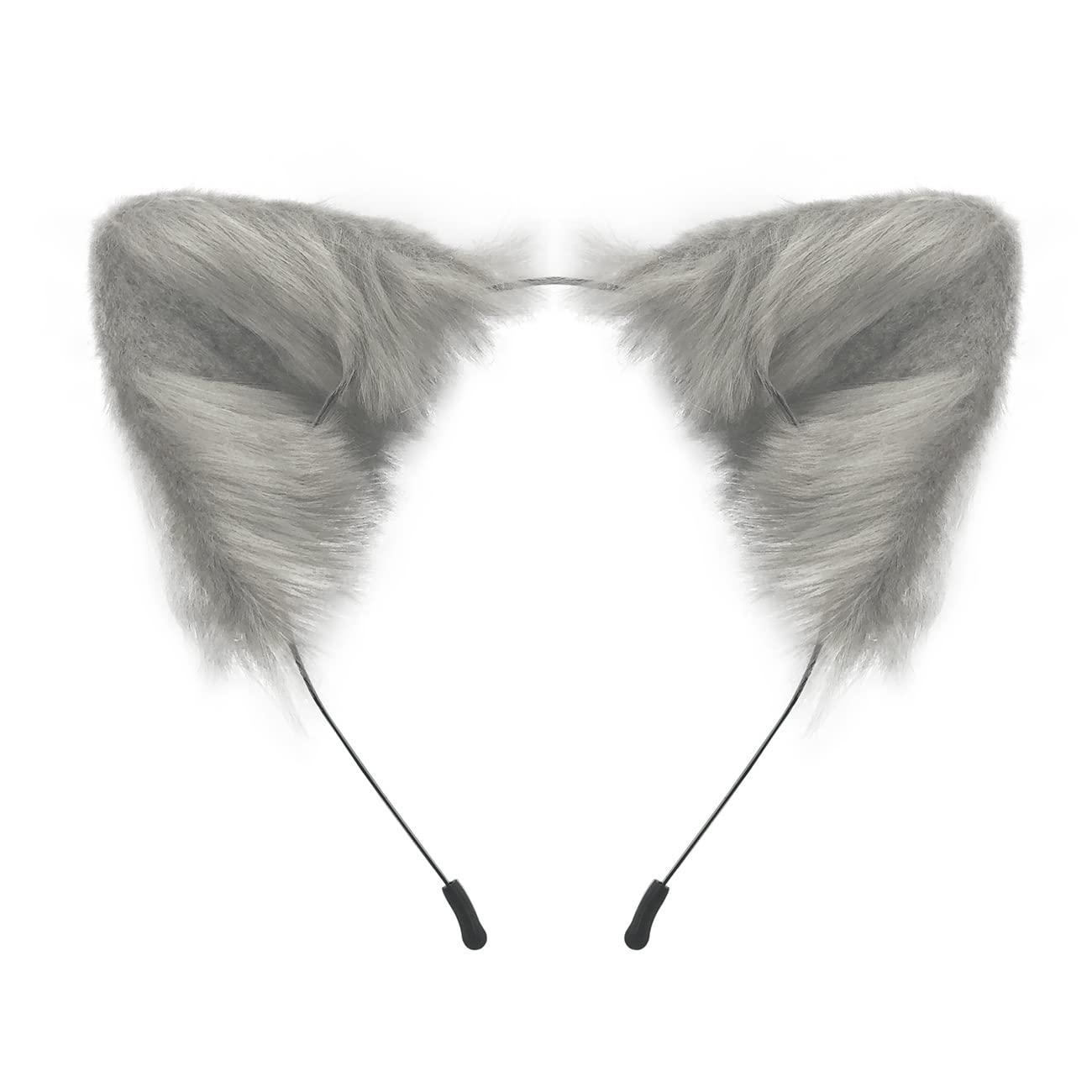 QinRuan Cat Fox Faux Fur Ears Headband Cute Halloween Fancy Dress Cosplay Handmade Animal Furry Ears Hair Hoop: Gray