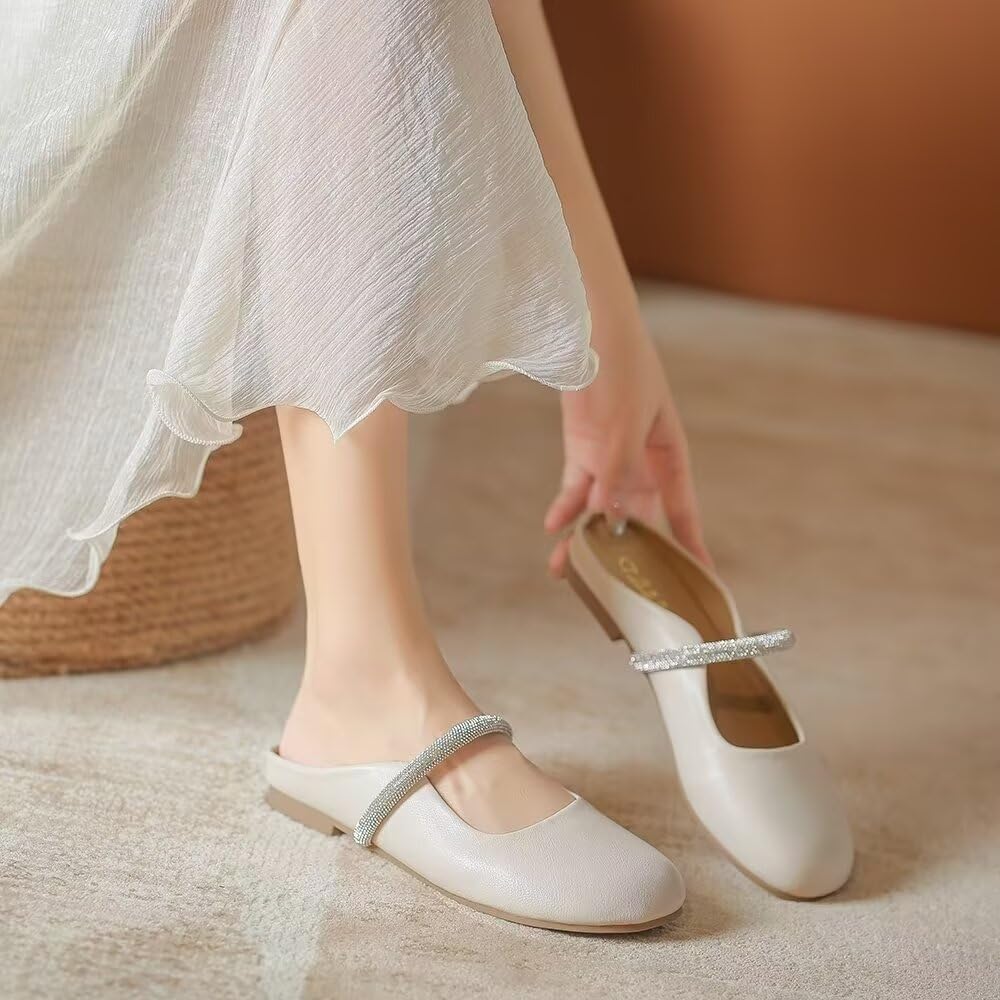 VFDB Women Mules Elegant Dressy Flats Closed Toe Microfiber Leather Shoes Adjustable Buckle Strap Mary Jane Casual Office Shoes thumbnail 5