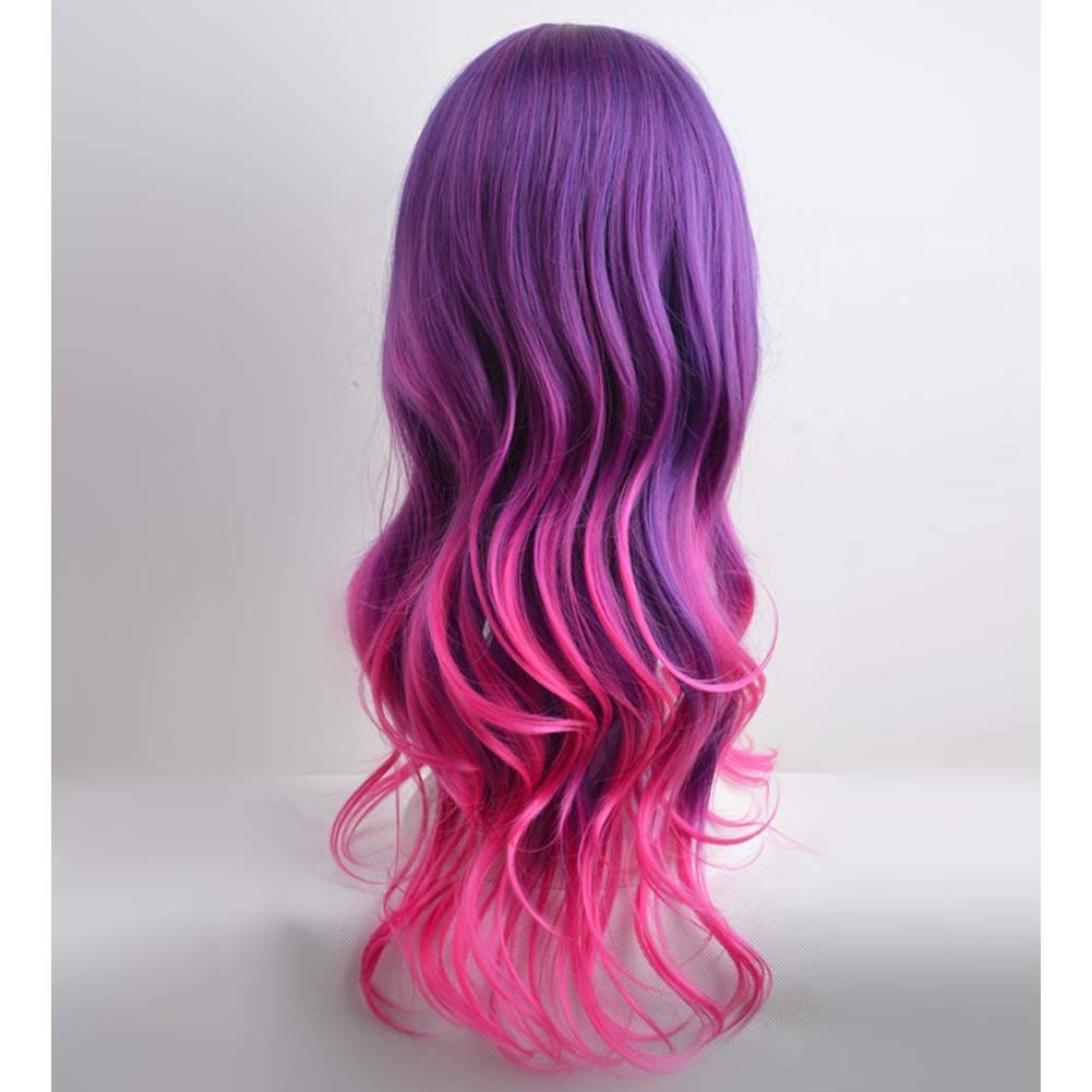 MAGQOO  Flame Fire Wig - Long Curly Wavy Ombre Wigs for Women & Girls - Middle Part, Heat Resistant, High Density Synthetic Wigs: Purple to Hot Pink