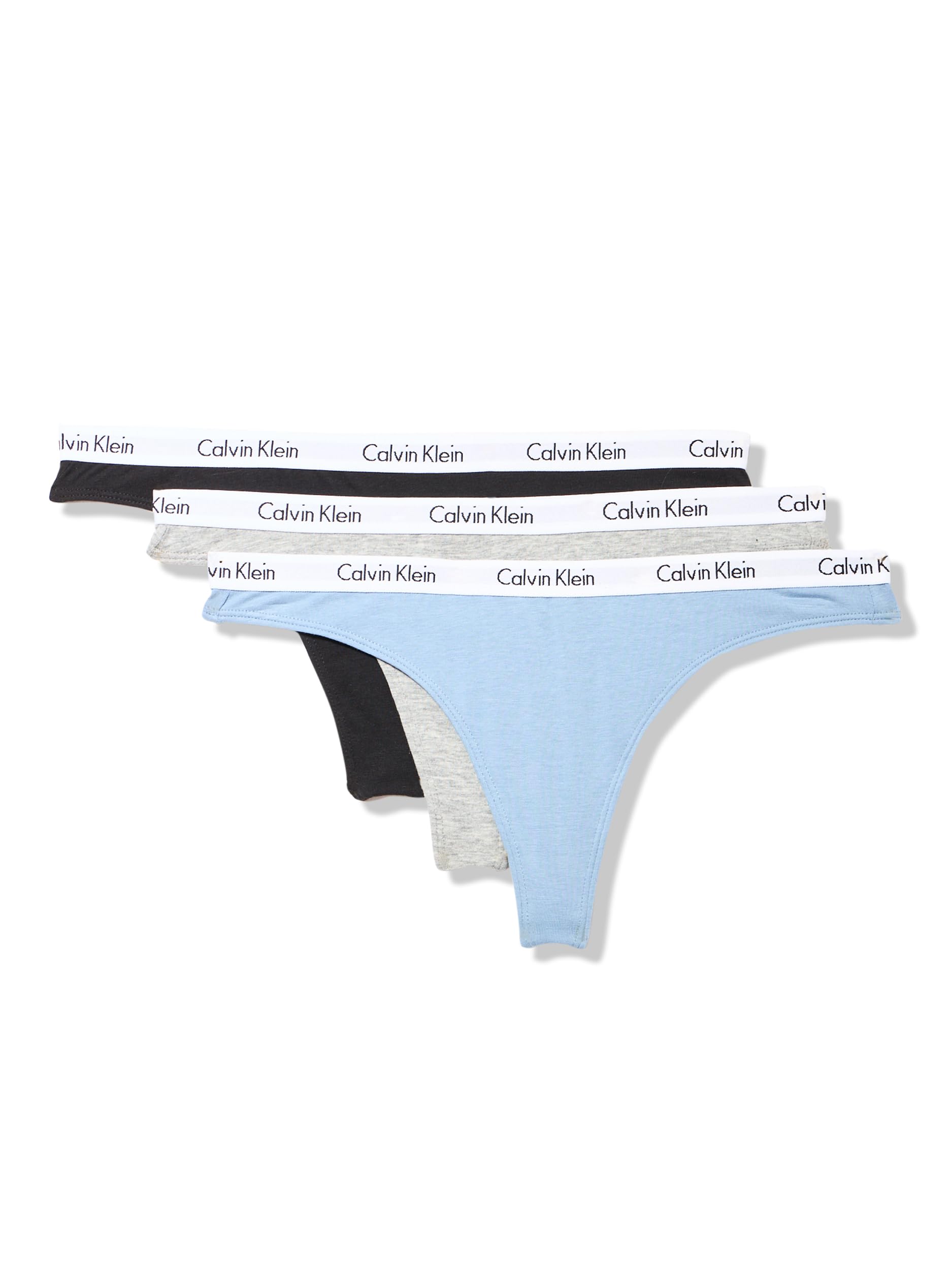 Calvin Klein Women's Carousel Logo Cotton Stretch Thong Panties, 3 Pack: Black/ Grey Heather/ Iceland Blue Medium