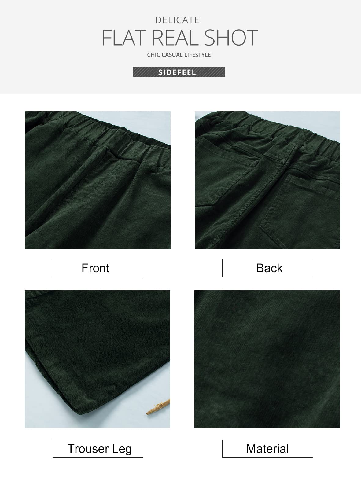 Sidefeel Women's Corduroy Flare Pants Elastic Waist Bell Bottom Trousers 2024 Women Fashions