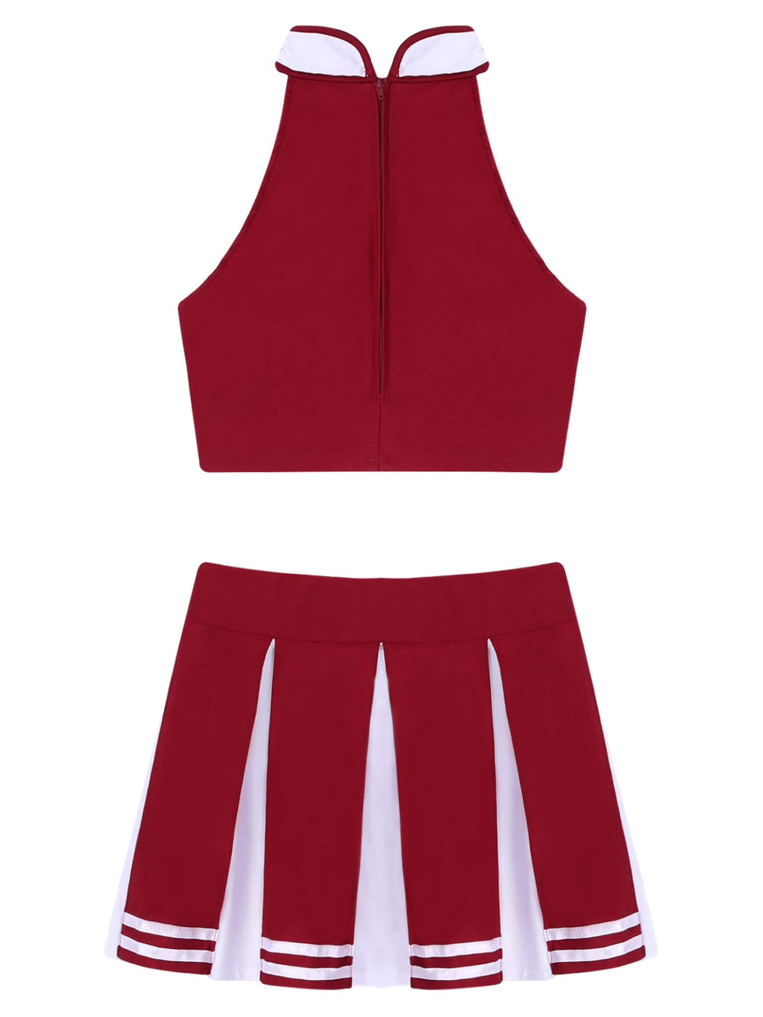 TSSOE Women Cheer Leader Costume Uniform Cheerleading Adult Dress Outfit Crop Top with Pleated Mini Skirt: Wine Red Small