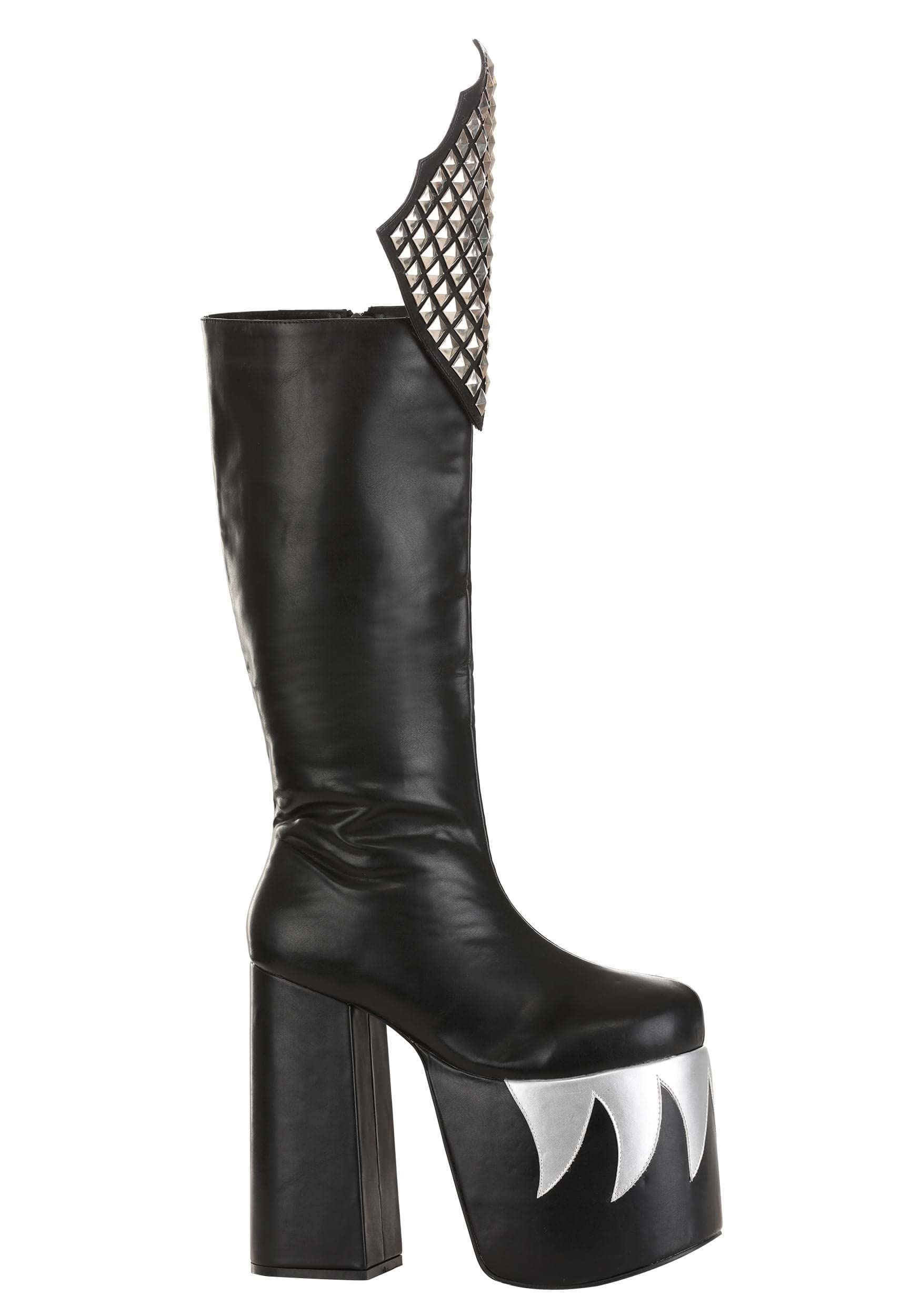 Fun Costumes KISS Demon Boots for Men's Cosplay Costume, Gene Simmons Black Platform Boots with Silver Flame Design Size 10