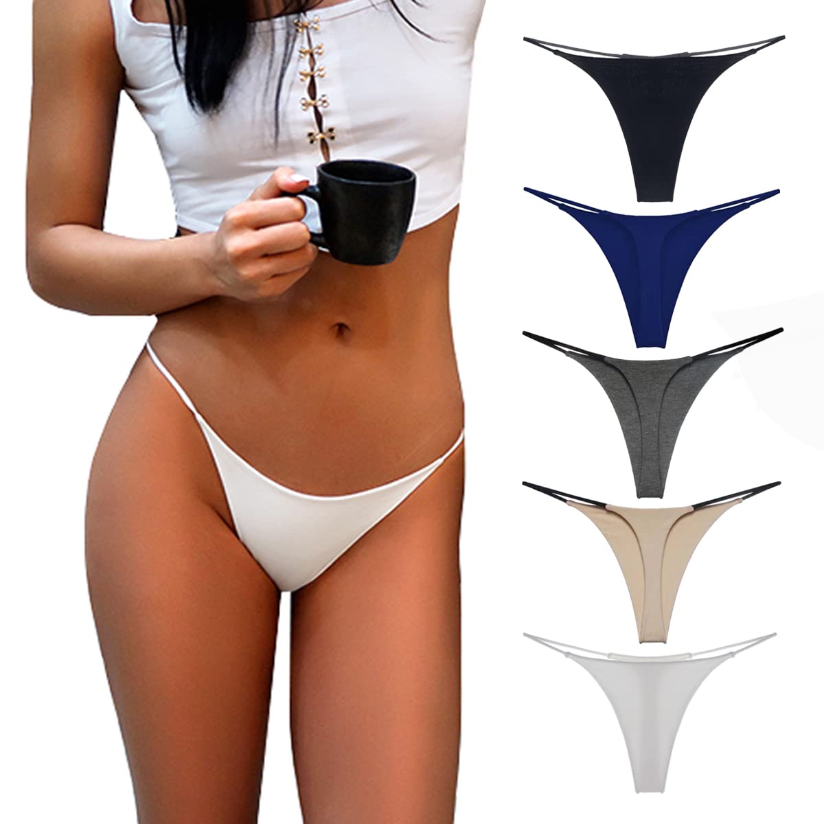Aogda Thong for Women Cotton Underwear Low Rise Panties Woman G-String Thongs: Small G-5 Pack
