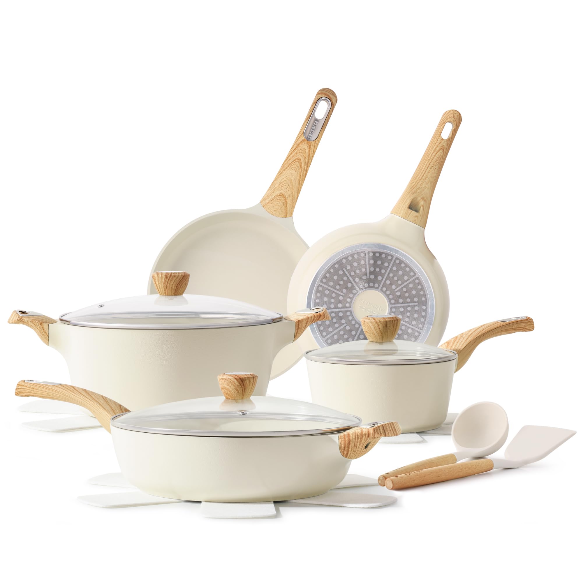 SENSARTE Ceramic Cookware Sets, Pots and Pans Set Non stick, 14-Piece Induction Cookware, Non toxic Healthy Non Stick Kitchen Cooking Set, with Frying Pans Set, PFAS PTFE PFOA PFOS Free: Ceramic White