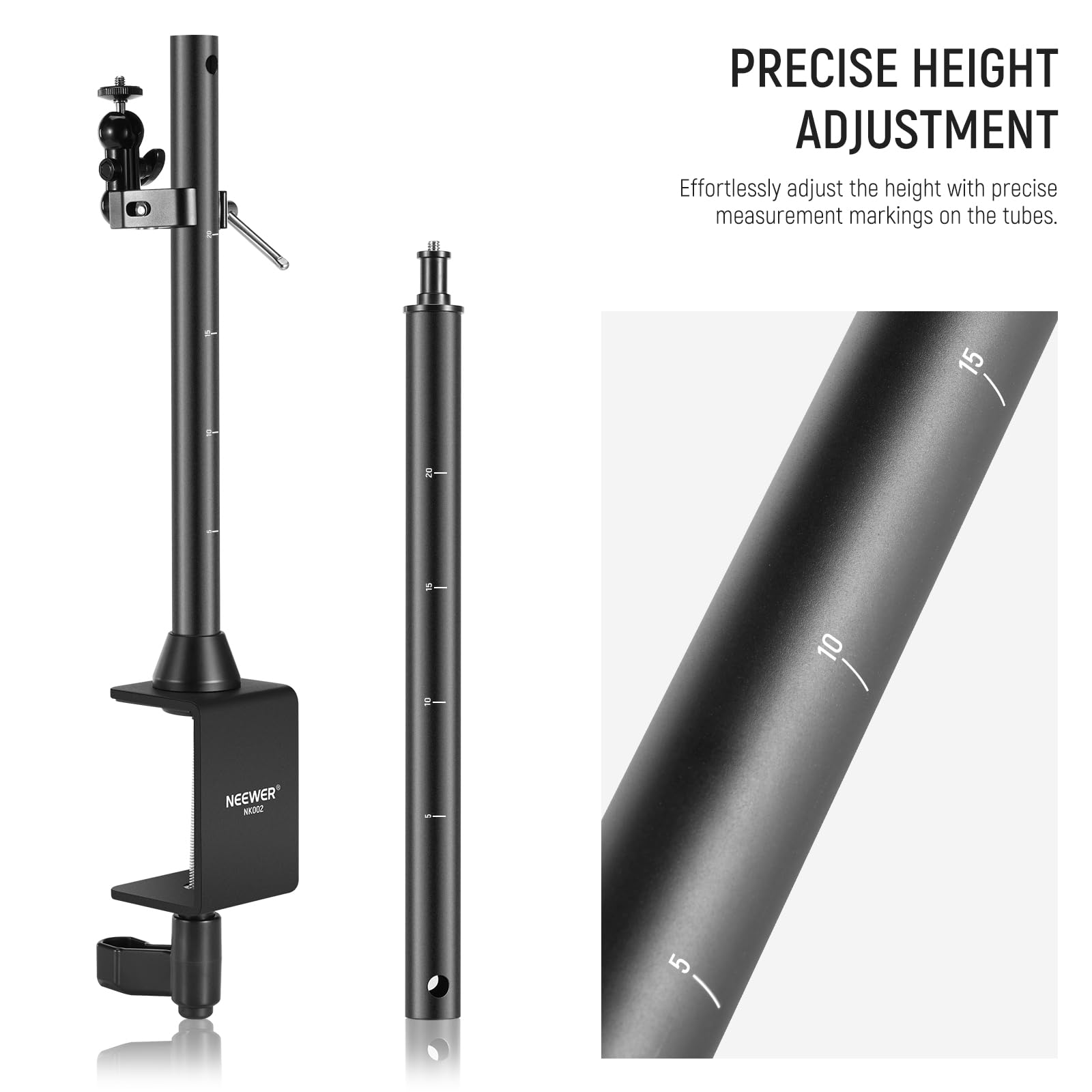 NEEWER Overhead Camera Mount Rig with 2 Ball Heads, Super Clamp/Mobile Phone Holder/Camera Desk Mount, Multi Device Mount, Platform Overhead Tripod, Adjustable Height Width, Max Load 12 kg, NK002: Overhead Rig with 2 C Clamp Stand