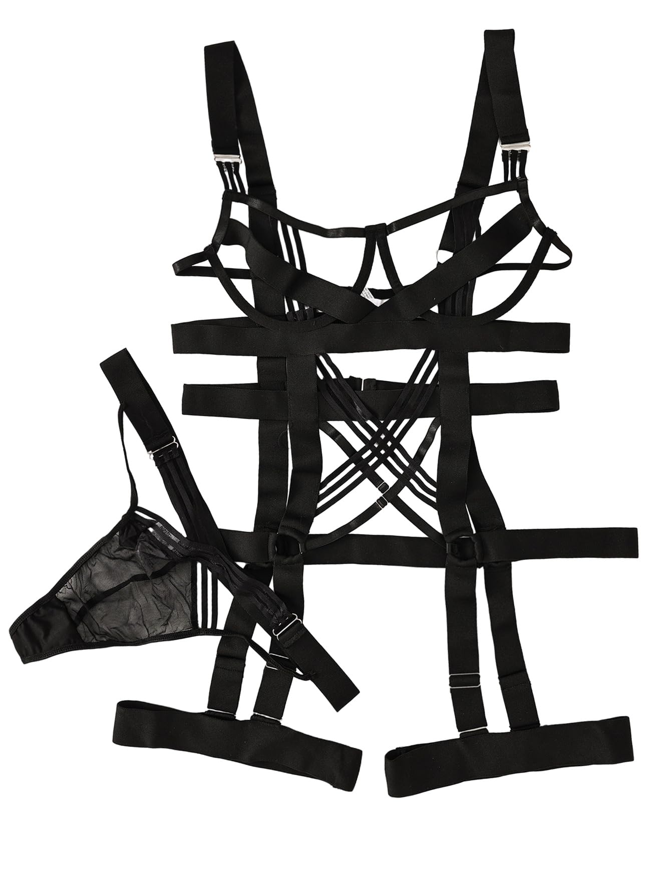Lilosy Sexy Strappy Crisscross Cutout Underwire Garter Belt Lingerie Set Rave Outfits: Plus 3X-Large Plus Black