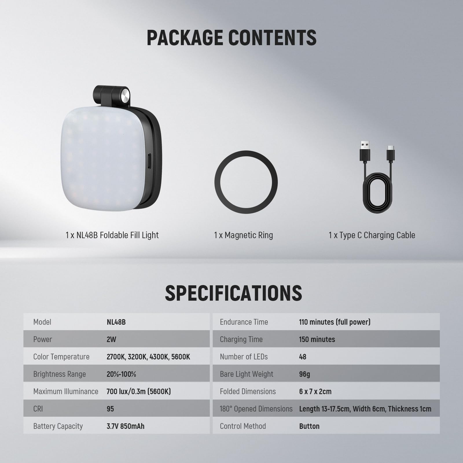 NEEWER BASICS Magnetic Selfie Light Compatible with MagSafe iPhone, CRI95 700lx/0.3m Folding LED Phone Fill Ring Lighting with Mirror for Zoom Makeup Photography Recording Video Conference,