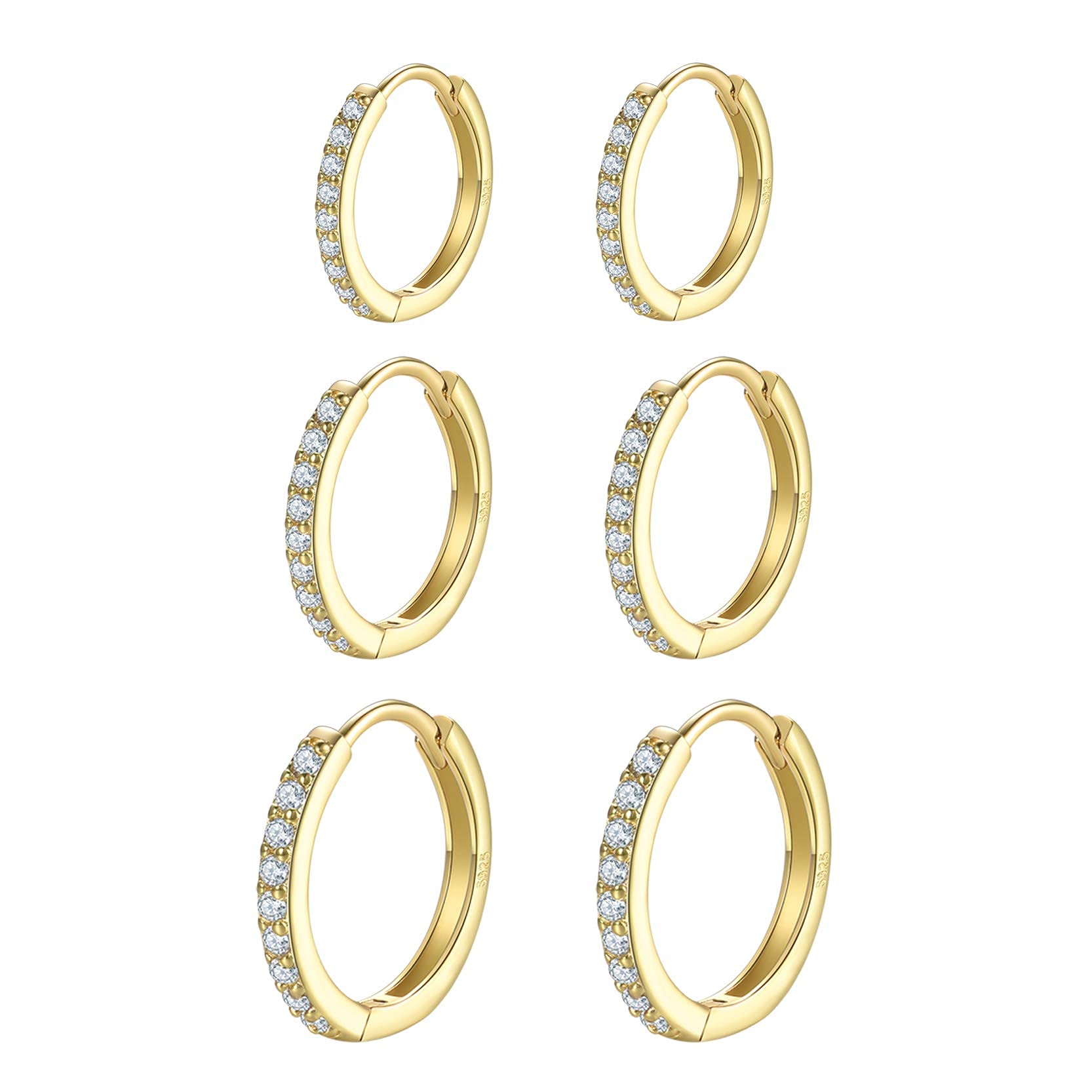 Dlihc Sterling Silver Hoop Earrings Sterling Silver Stud Earrings for Women 6 Pairs Hypoallergenic Tiny Cubic Zirconia Stud Set Cartilage Hoops thumbnail 1