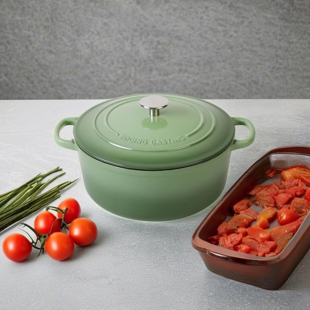 EDGING CASTING Enameled Cast Iron Covered 5.5 Quart Dutch Oven with Dual Handle, Dutch Ovens with Lid for Bread Baking, Pink: 7QT Pistachio Green