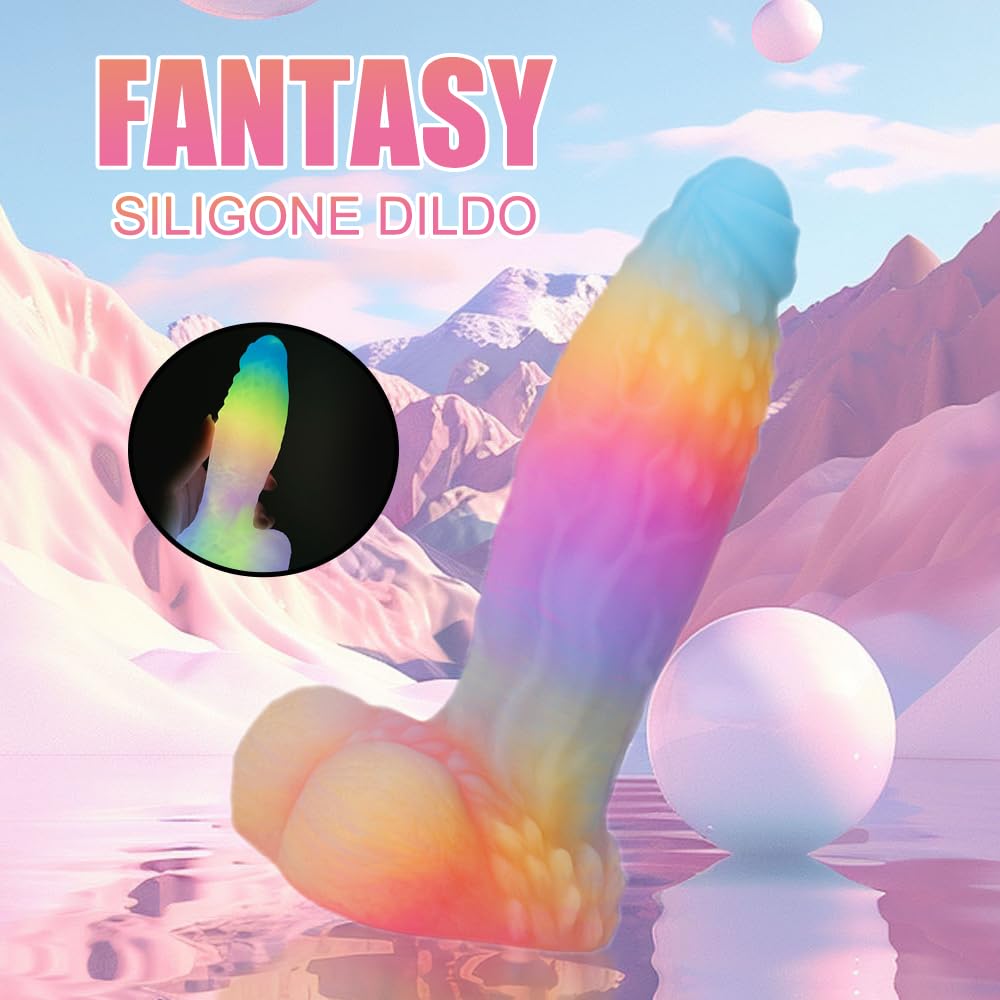 Priolesoder 5.82 inch Luminous Fantasy Dildo Silicone Anal Monster Dildo Huge Thick Long Realistic Dragon Dildo, Giant Soft Suction for Women, Flexible Big Strap-on for Anal G-Spot Play (Pink)