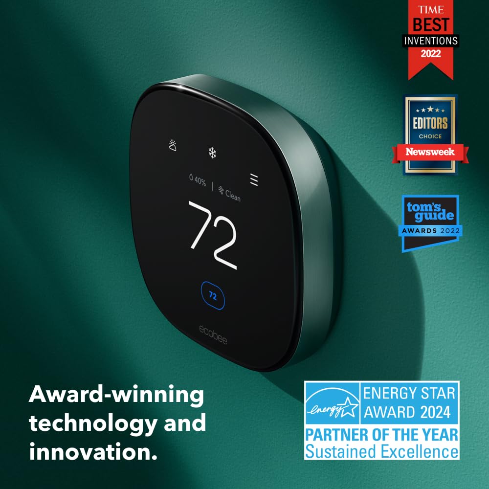 ecobee Smart Thermostat Premium with Smart Sensor and Air Quality Monitor - Programmable Wifi Thermostat - Works with Siri, Alexa, Google Assistant