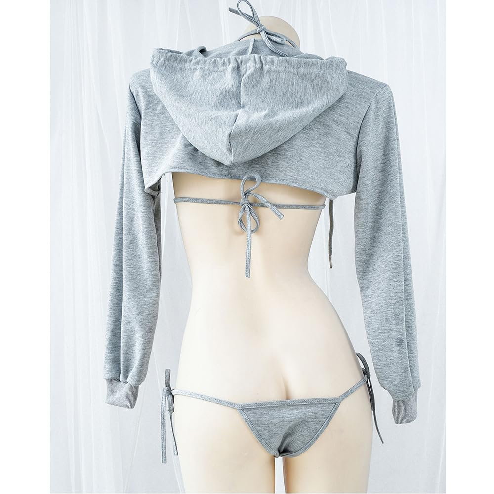 QNCLO Women's sexy cosplay tight fitting anime cute jumpsuit anime Japanese cute lingerie with hat anchor performance suit: Grey
